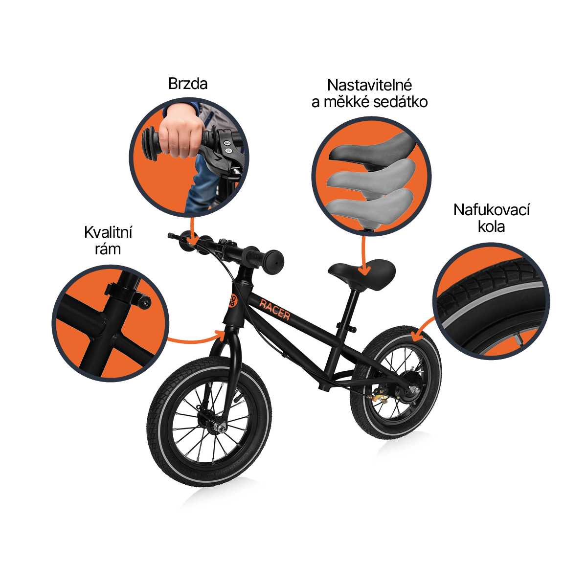 Odrážedlo Racer s brzdou, Charcoal Black