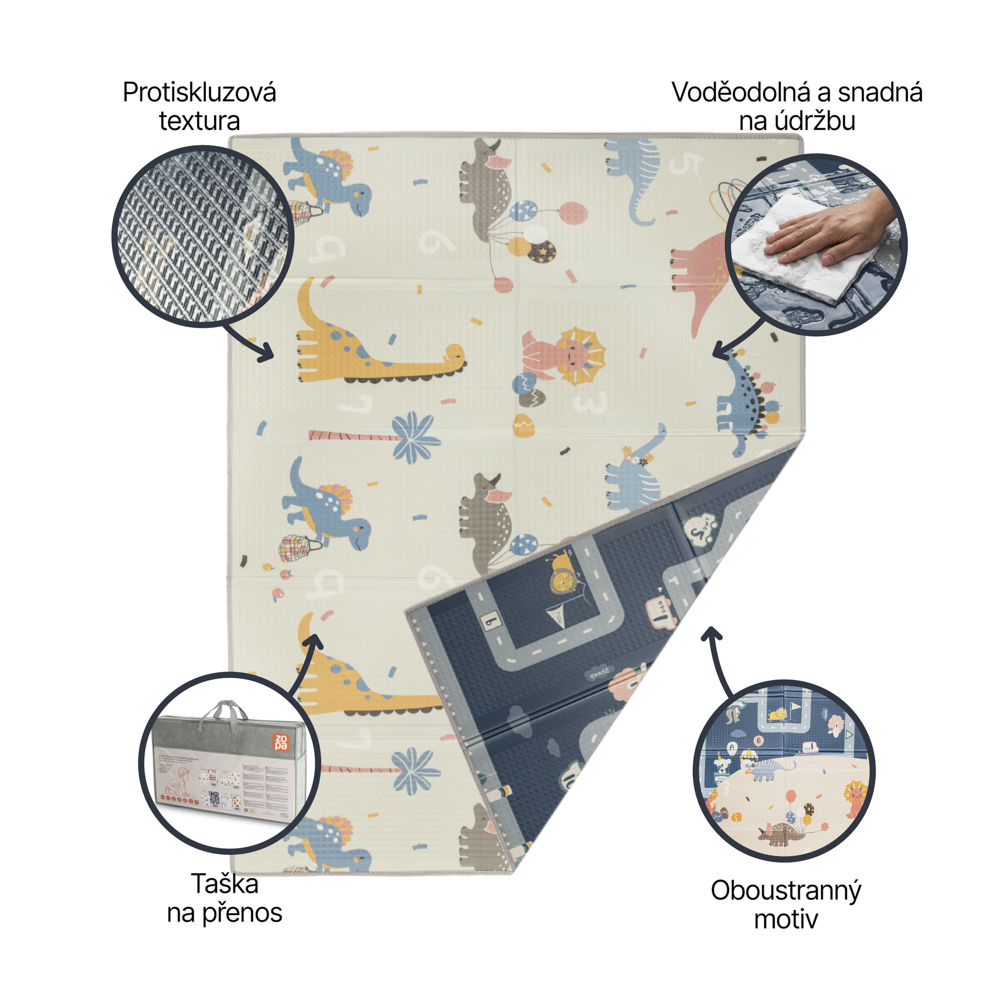Multifunkční pěnová skládací podložka oboustranná 180x120, City