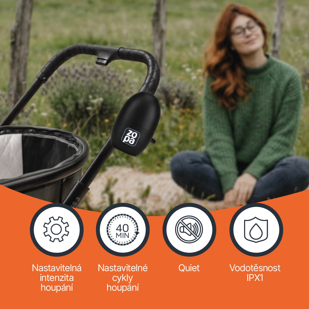 Houpadlo kočárku přenosné Bobby nabíjecí, Matt Black