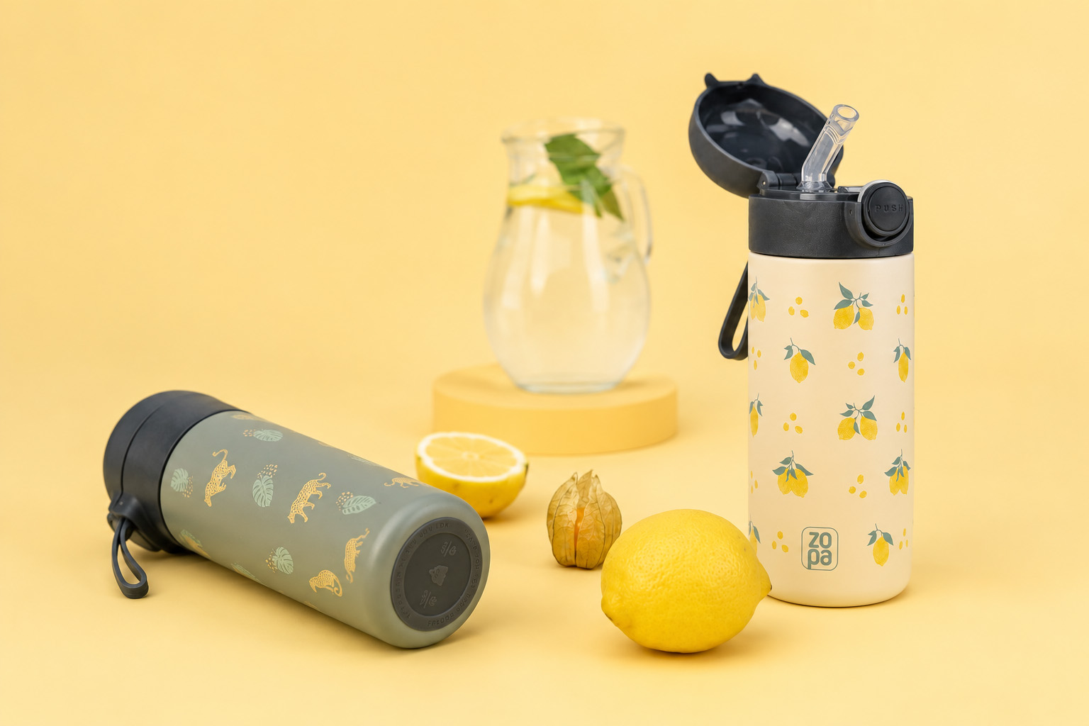 Termoska na tekutiny s brčkem a silikonovým držákem 350 ml, Limoncello