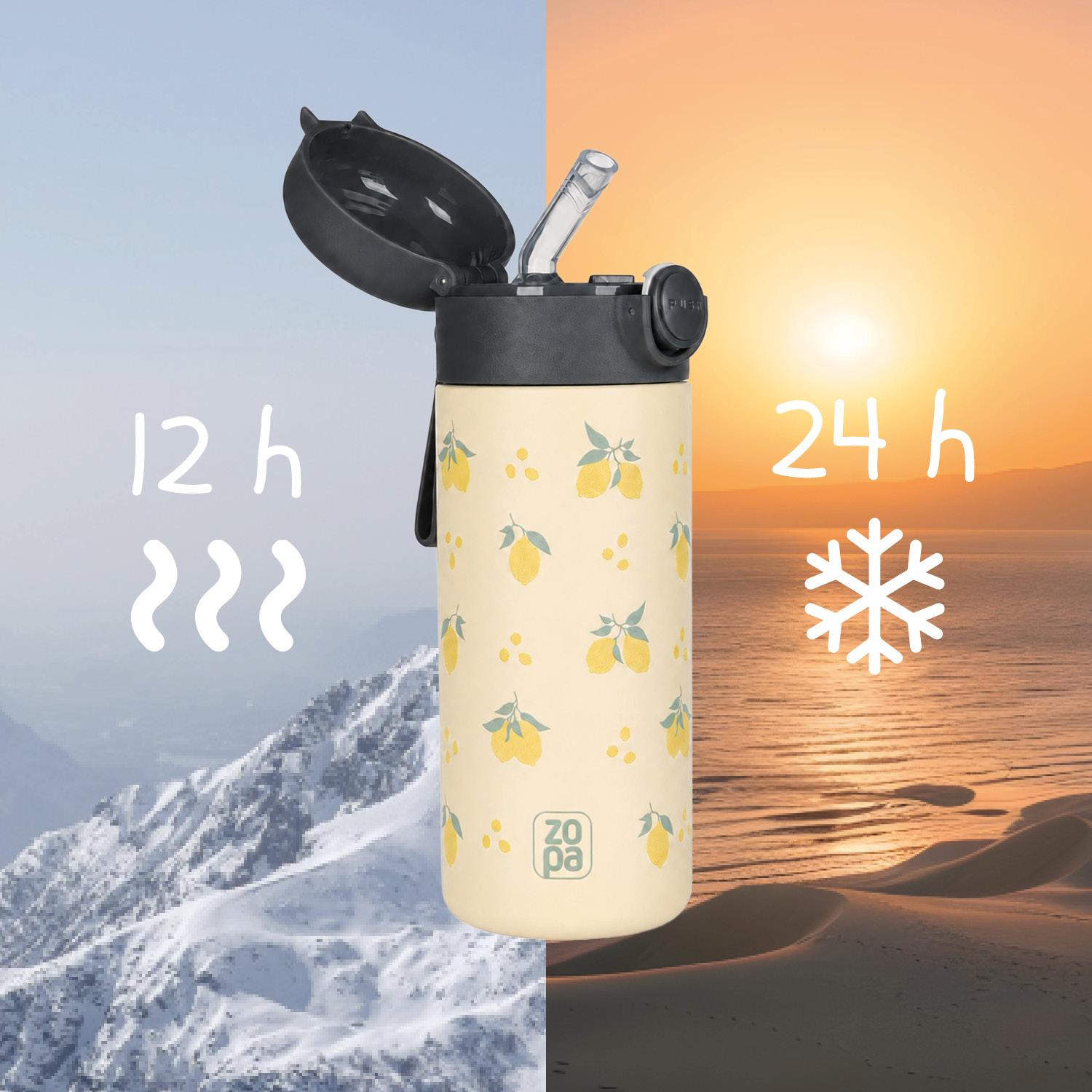 Termoska na tekutiny s brčkem a silikonovým držákem 350 ml, Limoncello