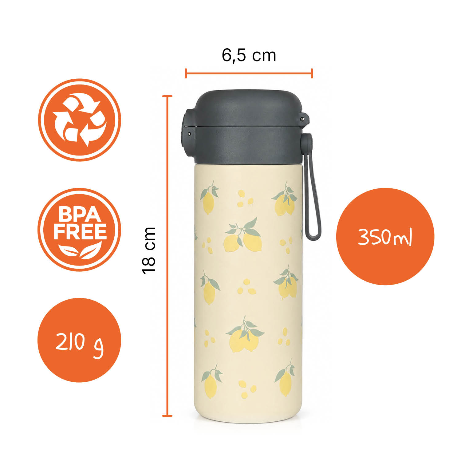 Termoska na tekutiny s brčkem a silikonovým držákem 350 ml, Limoncello