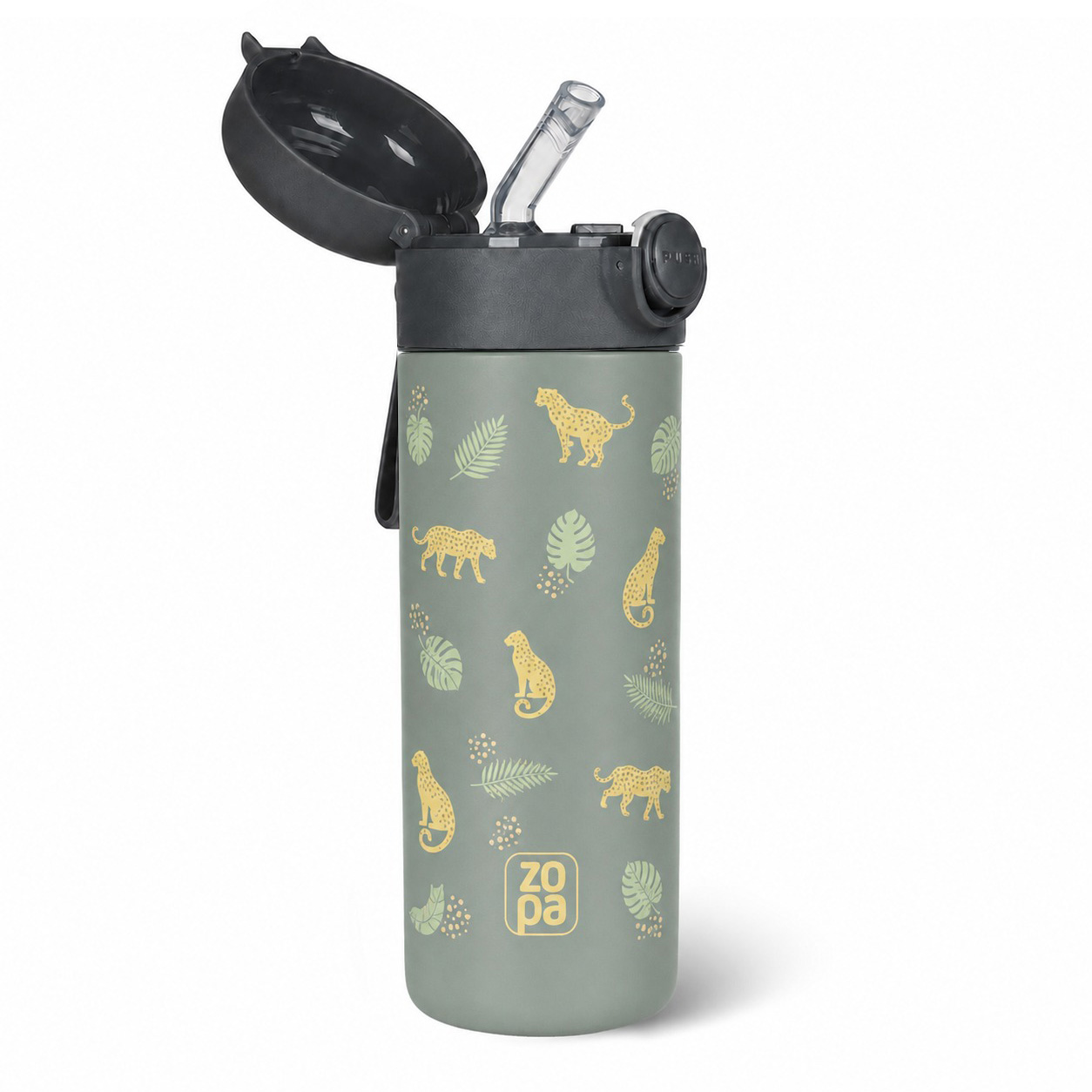 Termoska na tekutiny s brčkem a silikonovým držákem 350 ml, Wild Gepard