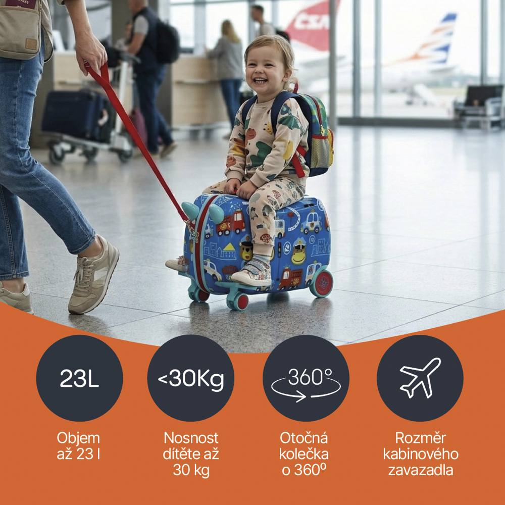 Dětský kufřík na kolečkách Pack&Ride, Dino
