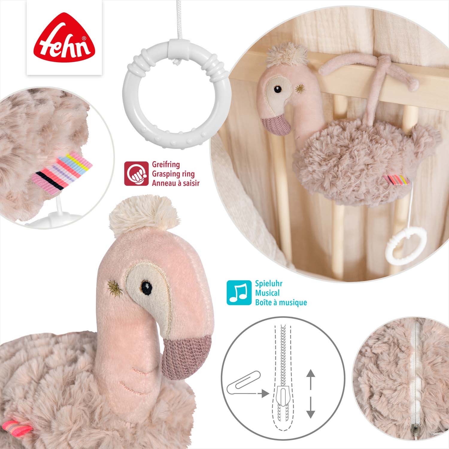 BABY FEHN Hrací plameňák, Pink