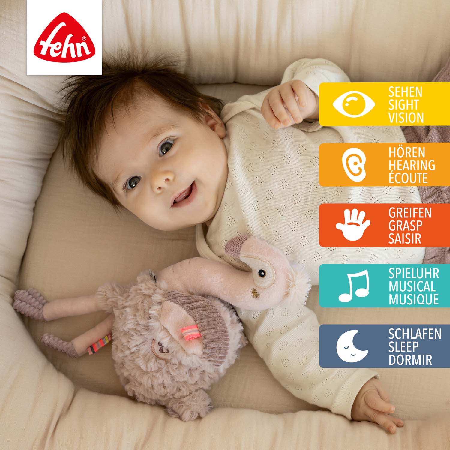 BABY FEHN Pomůcka na spaní plameňák, Pink