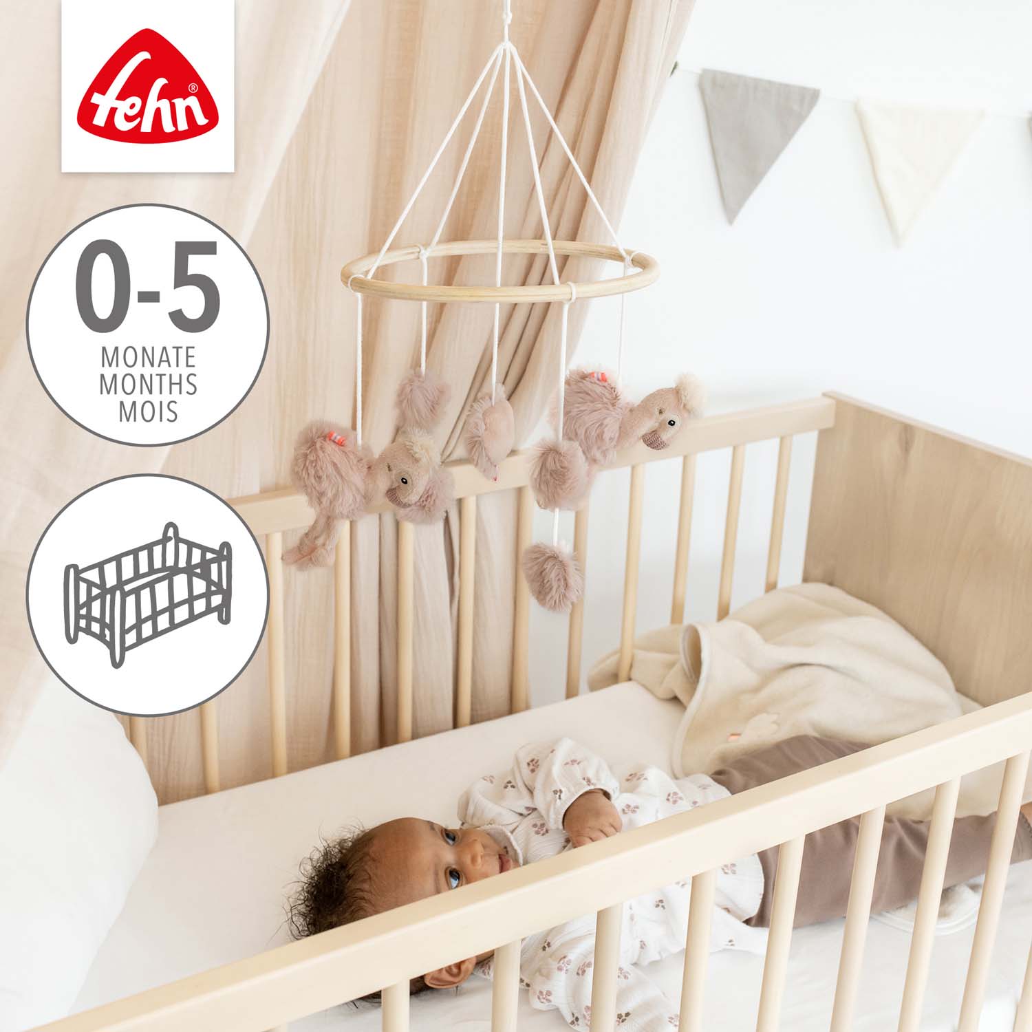 BABY FEHN Dřevěný kolotoč plameňák, Pink