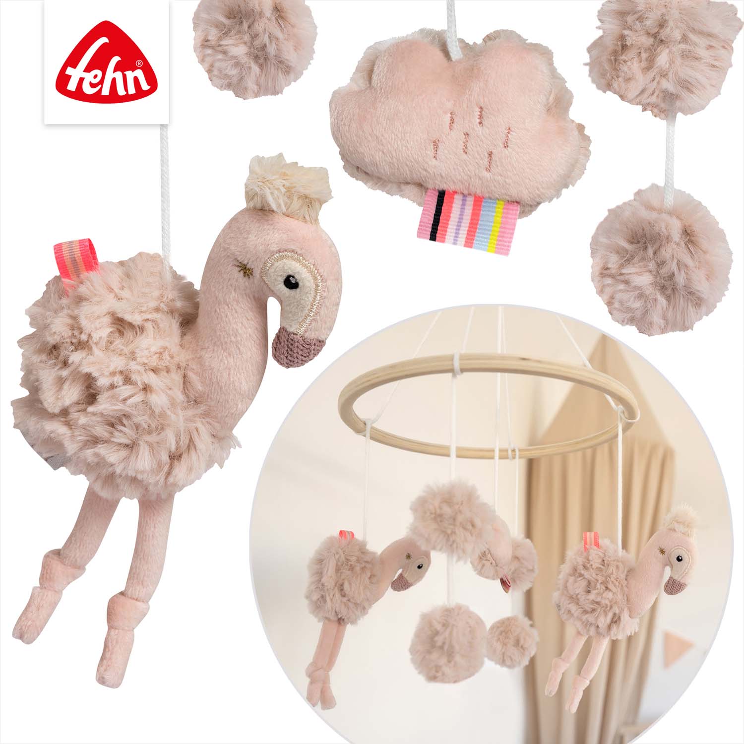 BABY FEHN Dřevěný kolotoč plameňák, Pink