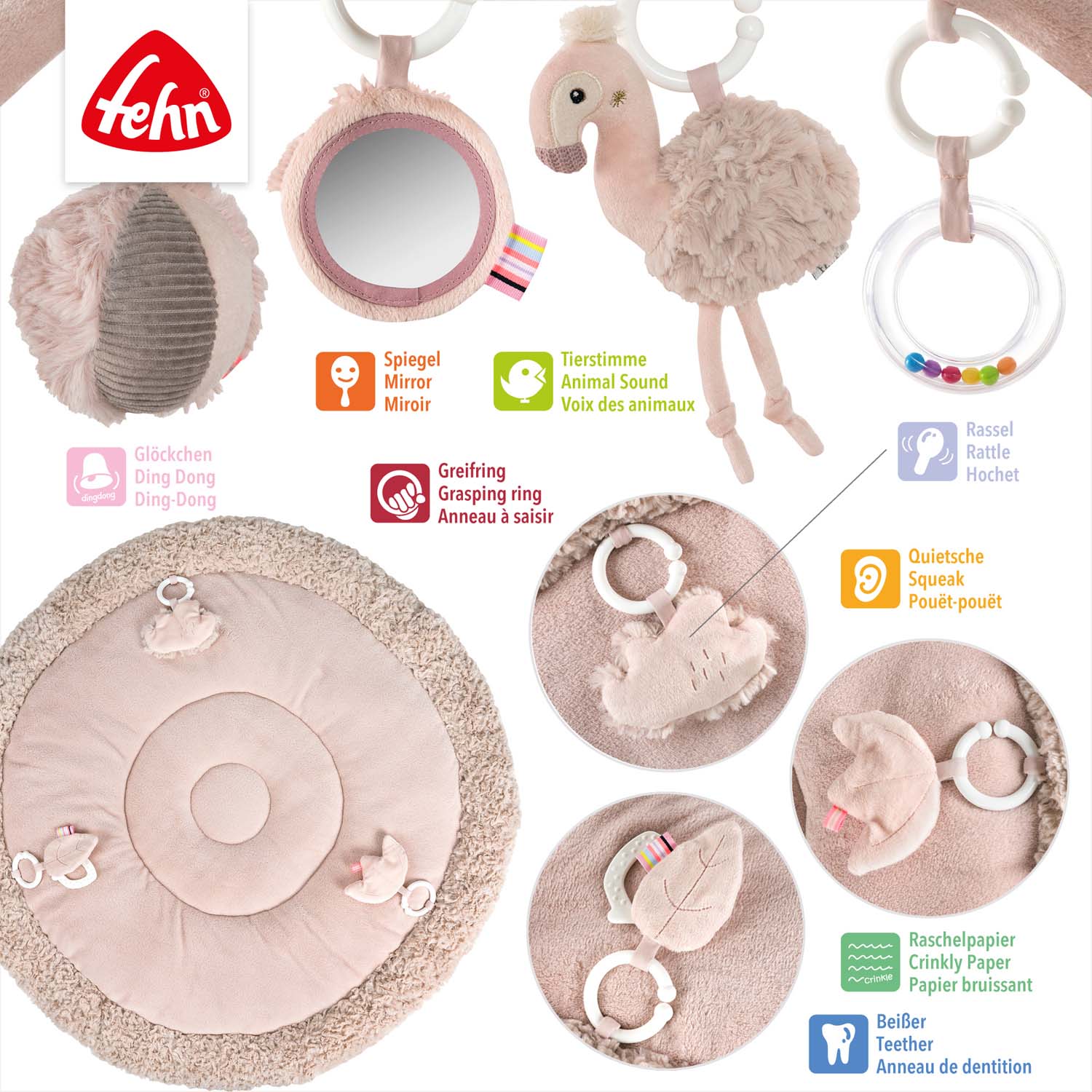 BABY FEHN 3D aktivity deka plameňák, Pink