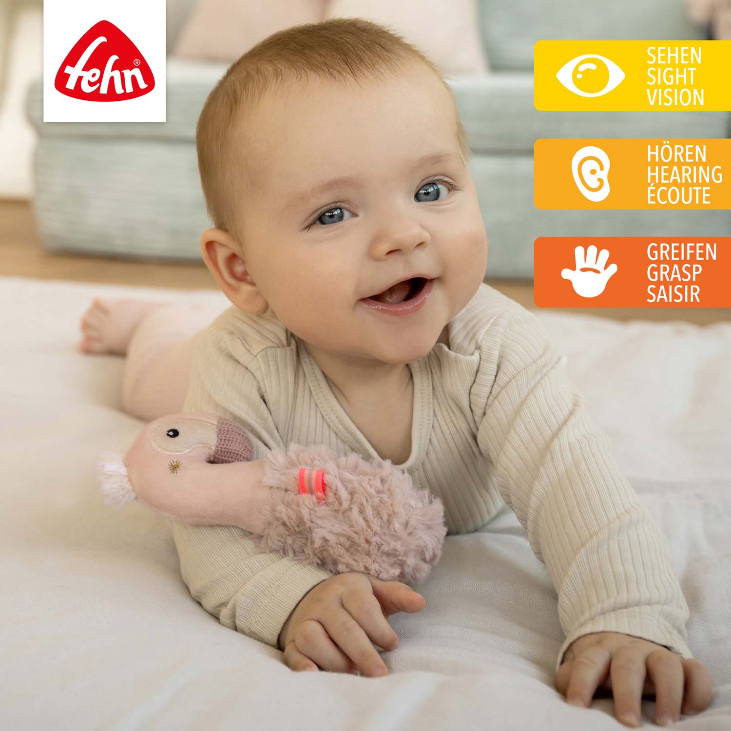 BABY FEHN Chrastítko do ruky plameňák, Pink