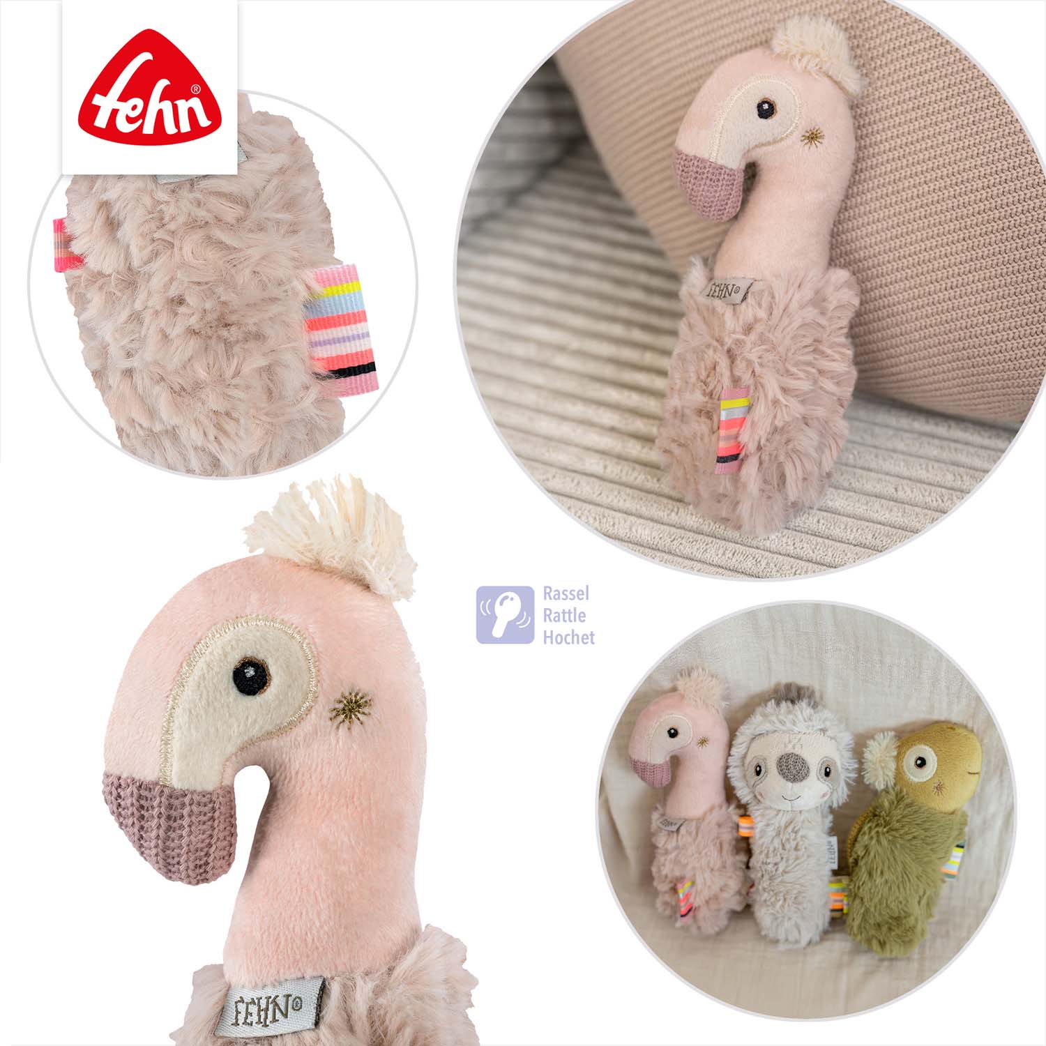 BABY FEHN Chrastítko do ruky plameňák, Pink