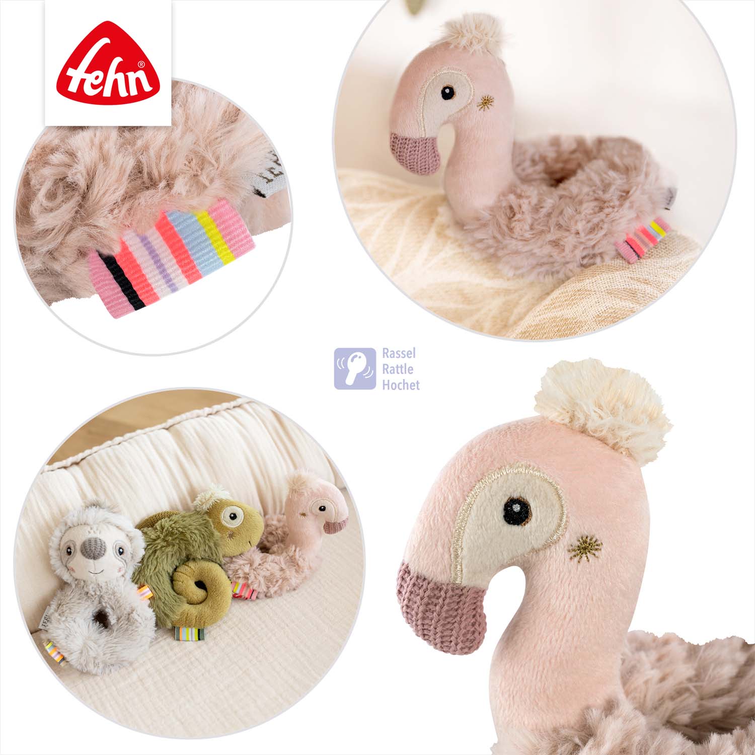 BABY FEHN Měkký kroužek plameňák, Pink