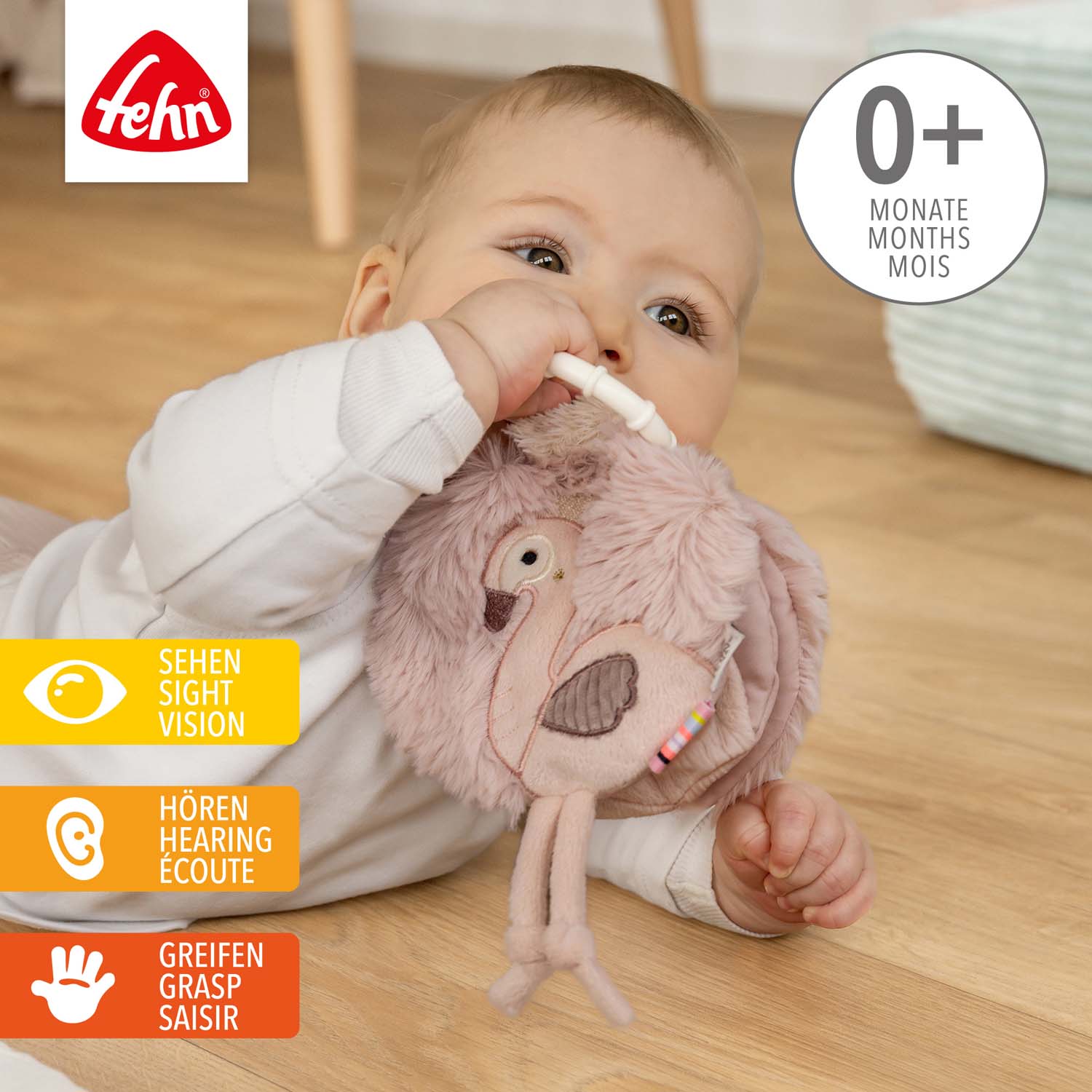 BABY FEHN Plyšová knížka plameňák, Pink