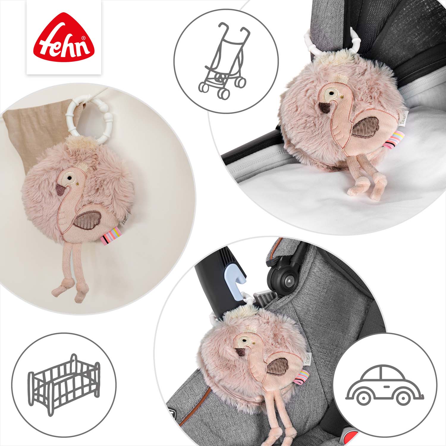 BABY FEHN Plyšová knížka plameňák, Pink