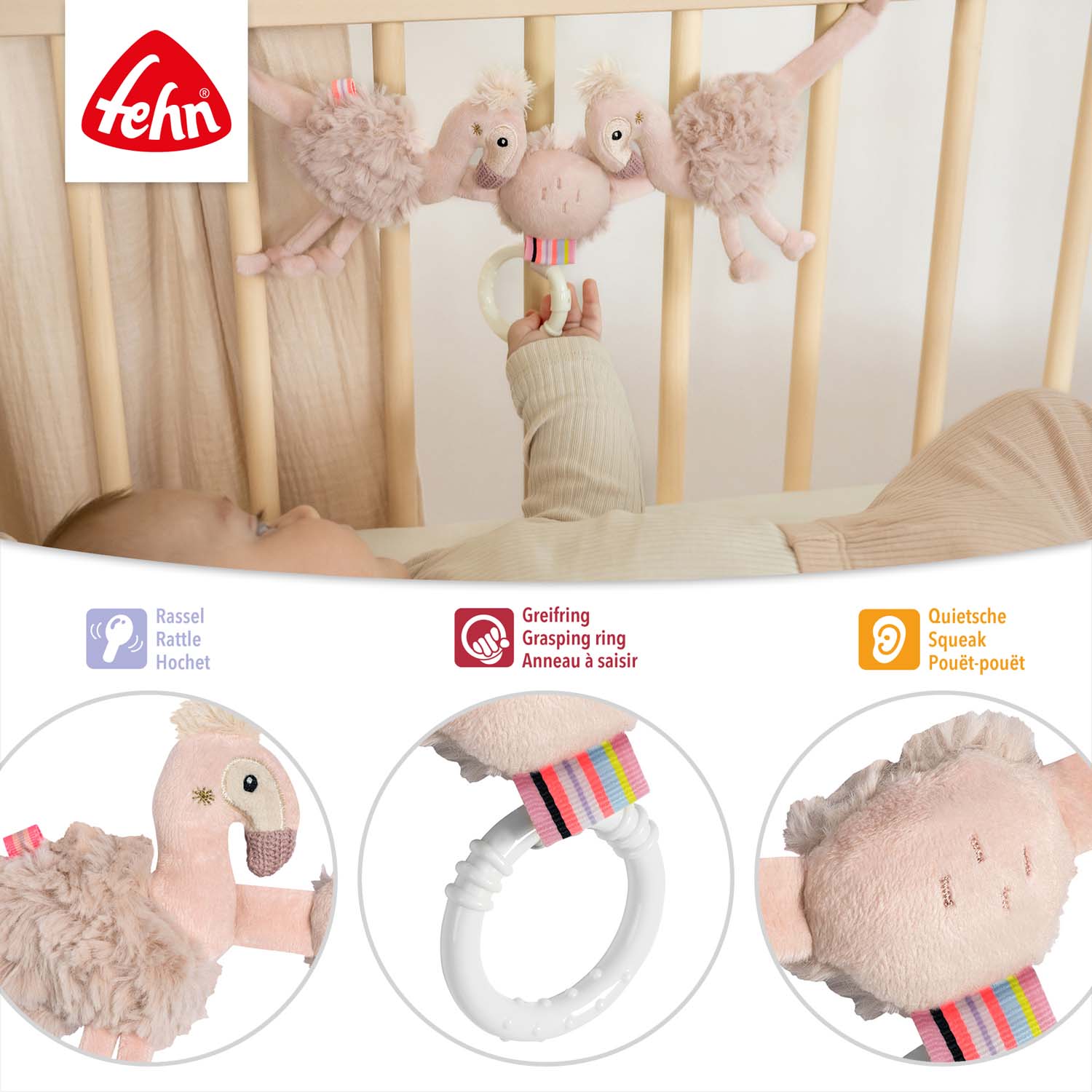 BABY FEHN Řetěz na kočárek plameňák, Pink