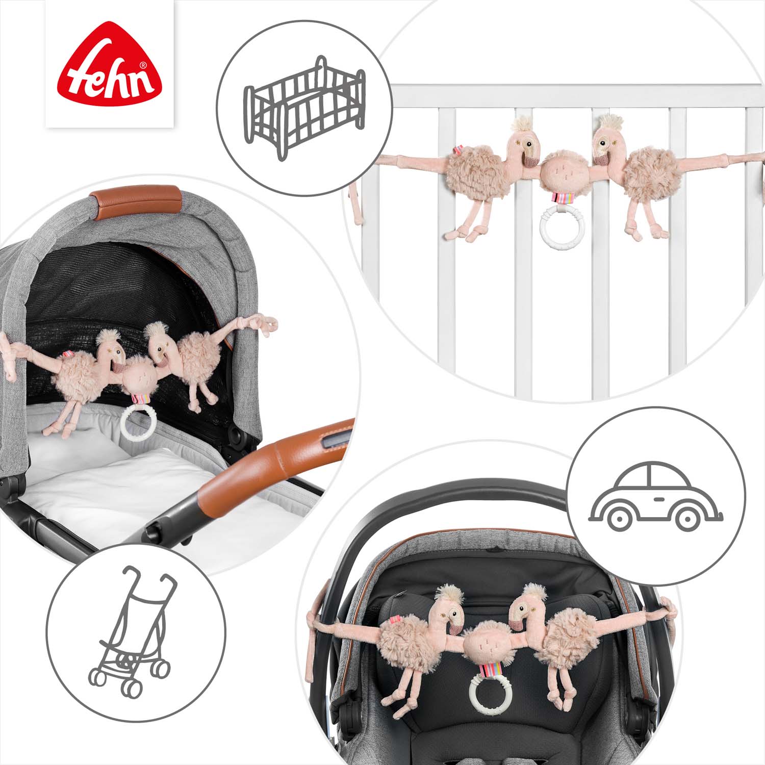 BABY FEHN Řetěz na kočárek plameňák, Pink