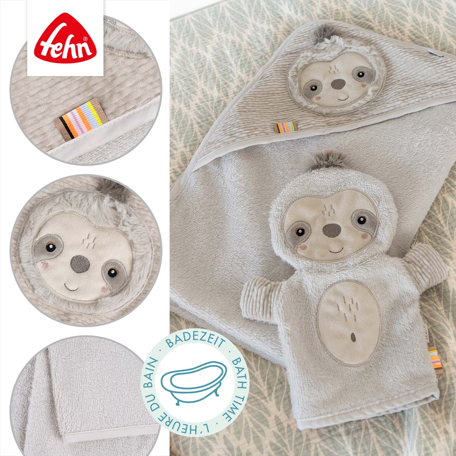 BABY FEHN Ručník s kapucí lenochod, Lazy