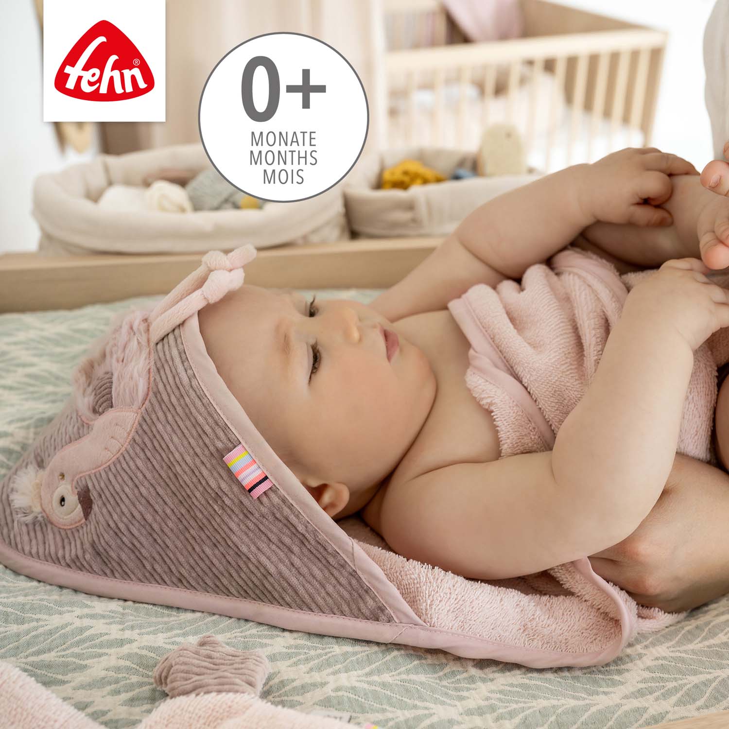 BABY FEHN Ručník s kapucí plameňák, Pink