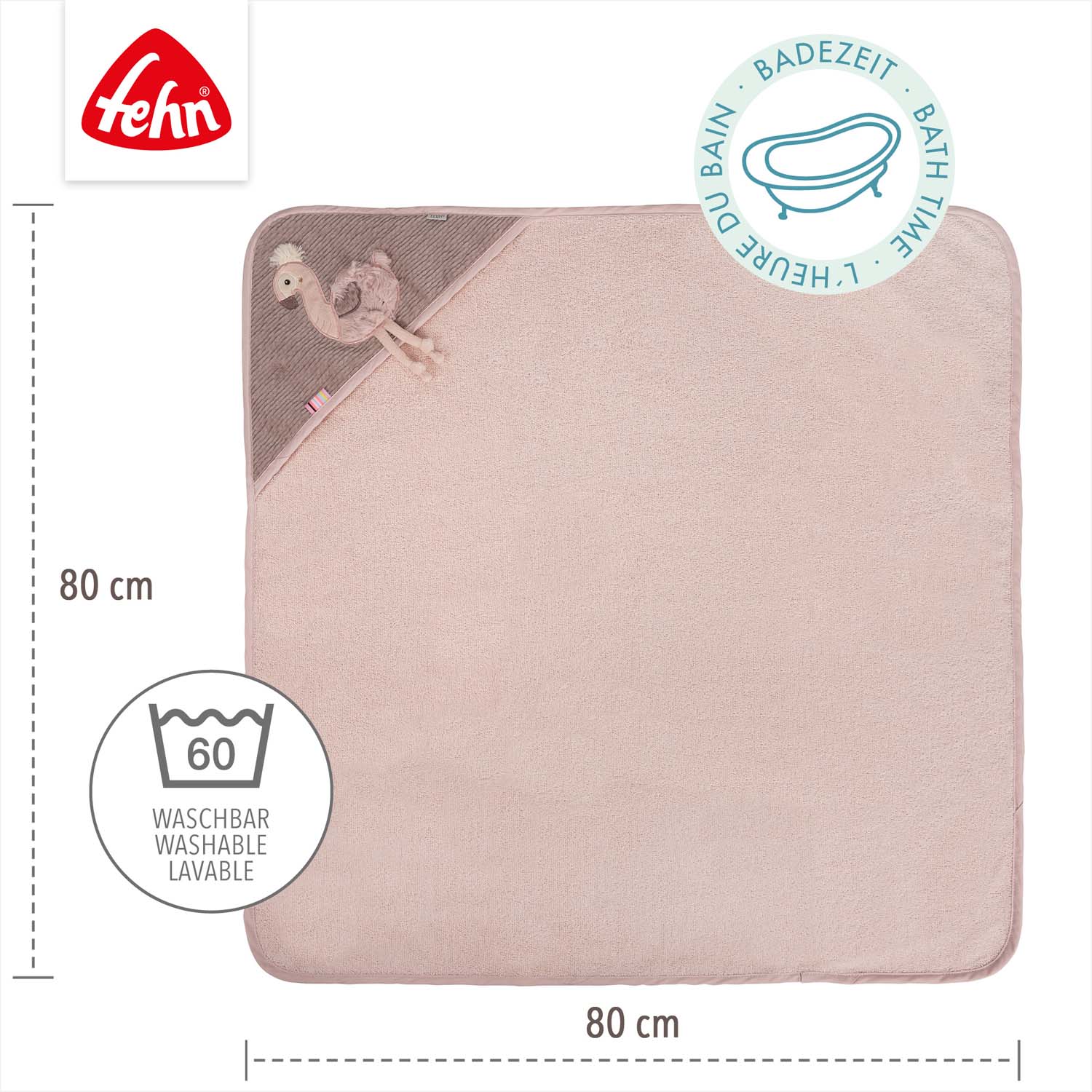 BABY FEHN Ručník s kapucí plameňák, Pink
