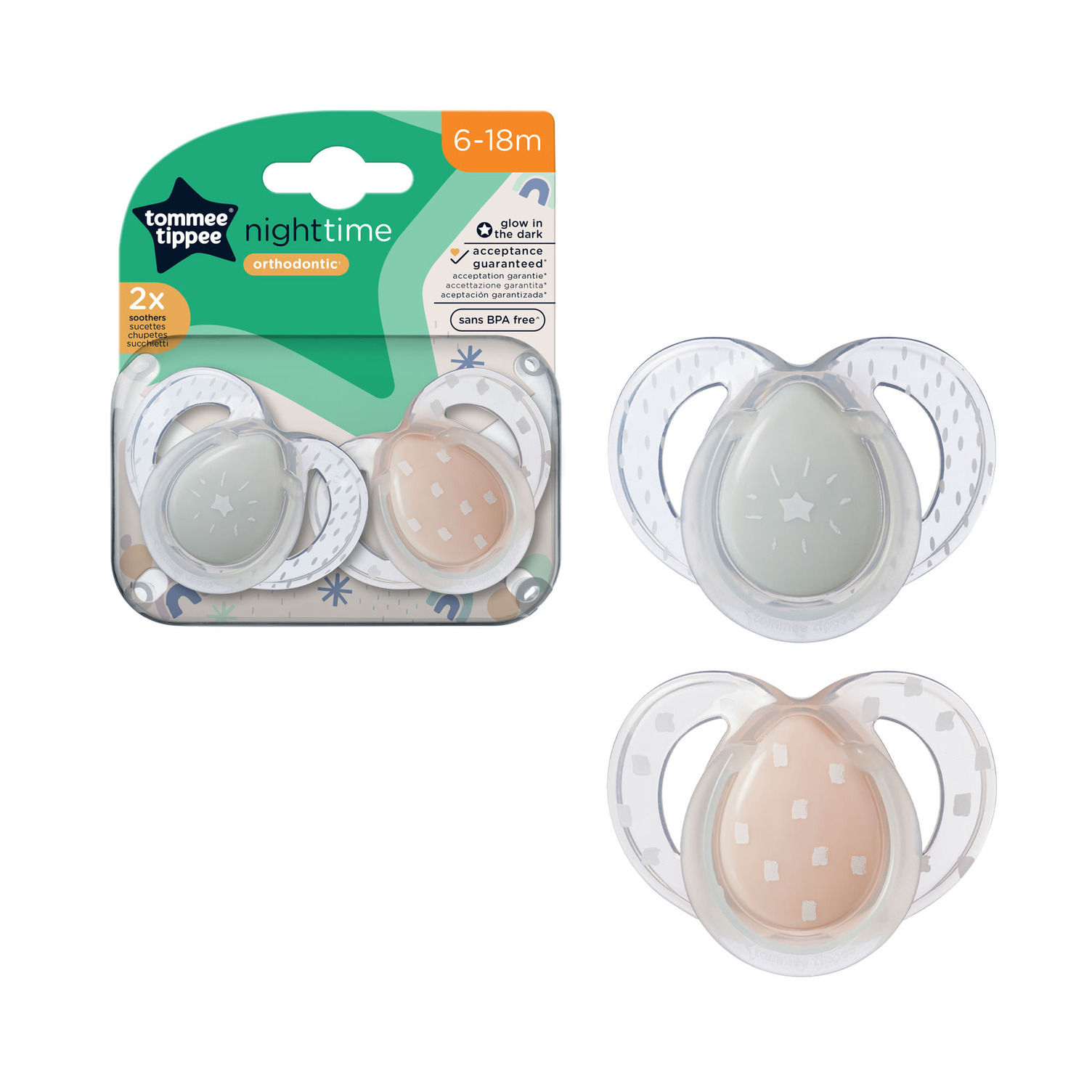 TOMMEE TIPPEE Šidítko silikon Night 6-18m, 2ks
