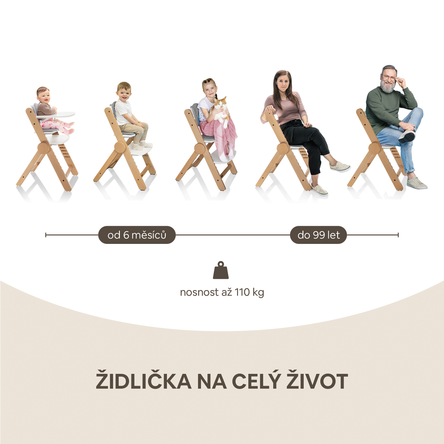 ZOPA Dřevěná jídelní židlička Clipp & Clapp, Nature