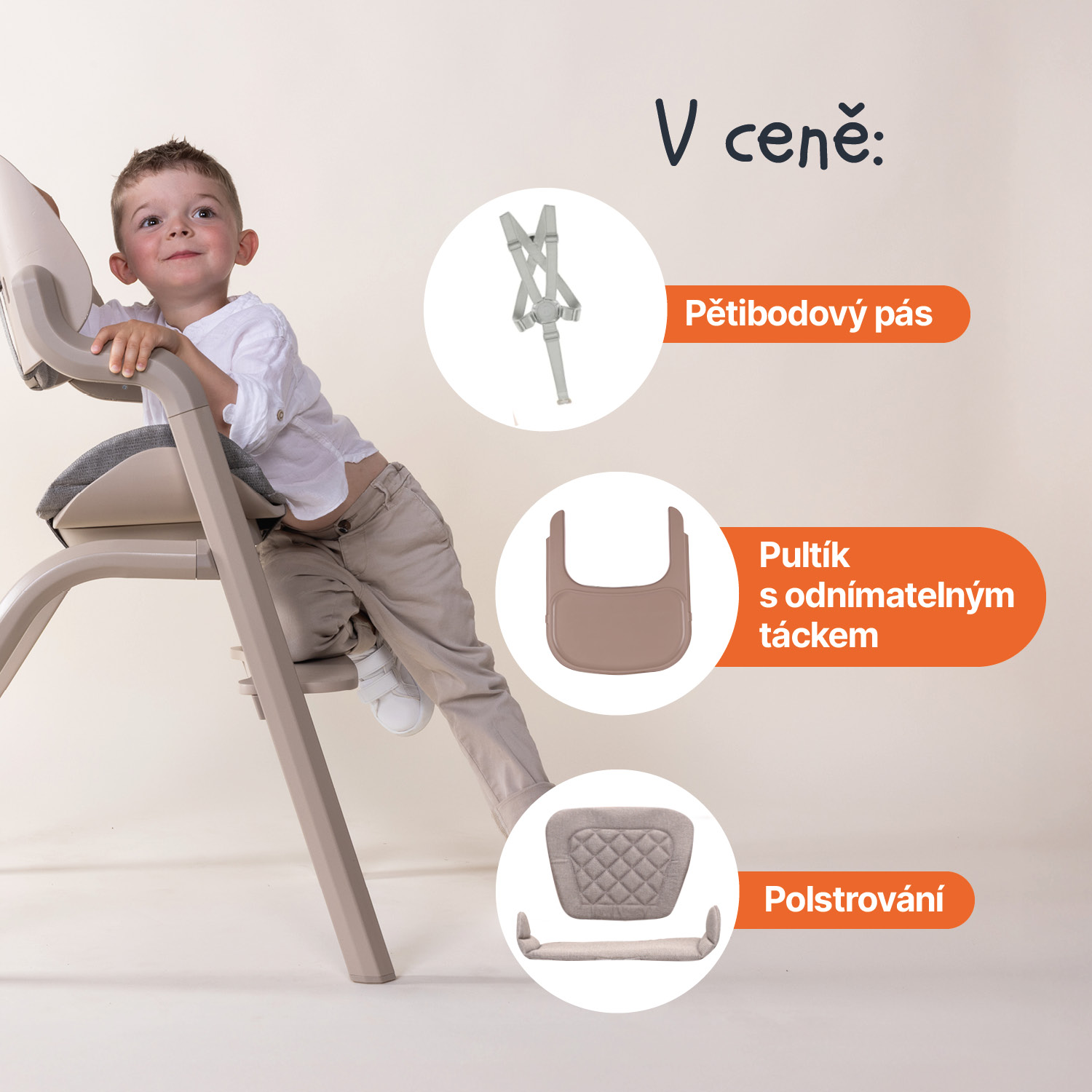 Set židlička Inspira + novorozenecký set + houpací základna, Cookie Beige