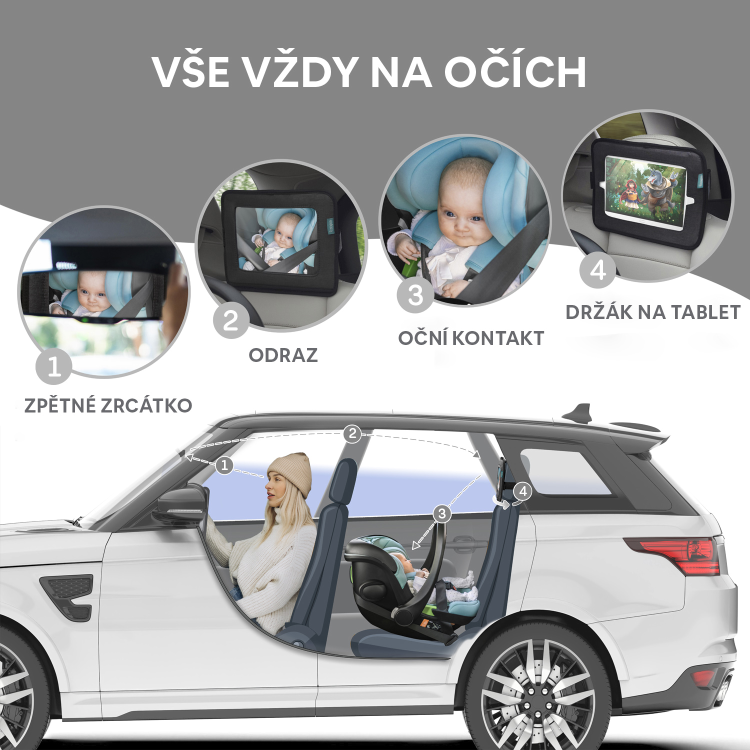 ZOPA 2 v 1 zpětné zrcátko a držák na tablet