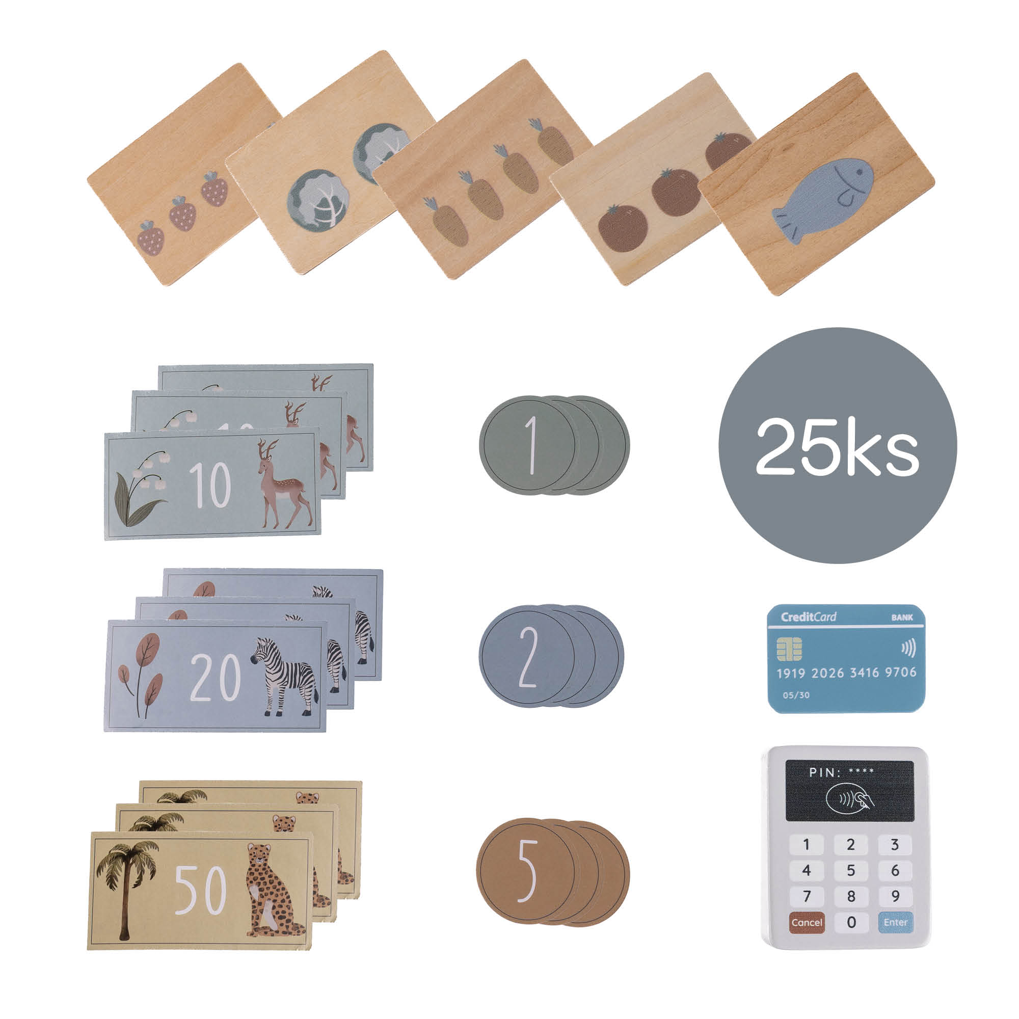 Dřevěná pokladna set