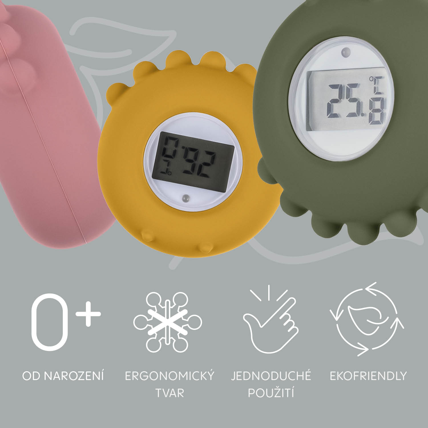 Zopa Silikonový digitální teploměr 2v1, Old Pink