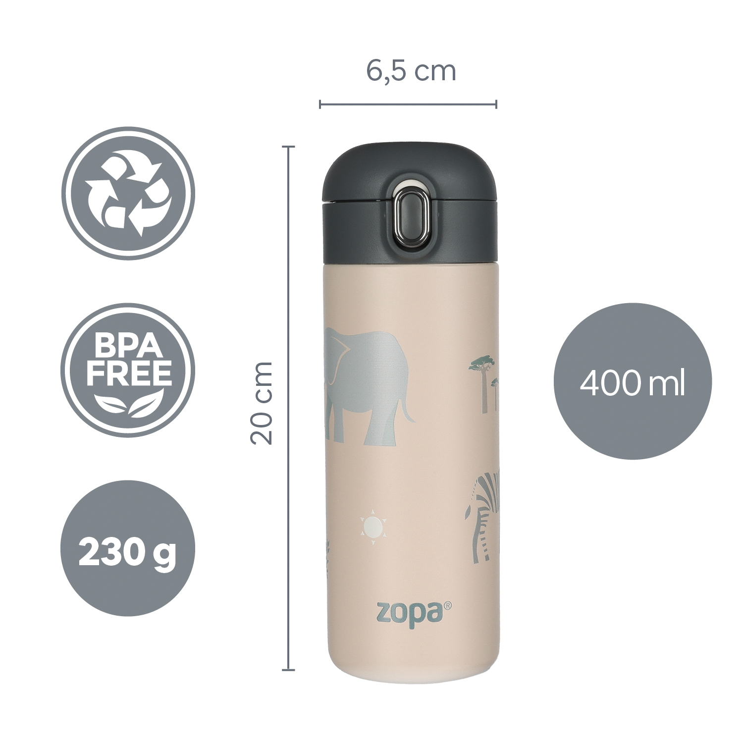 Termoska na tekutiny s brčkem 400 ml, Cookie beige