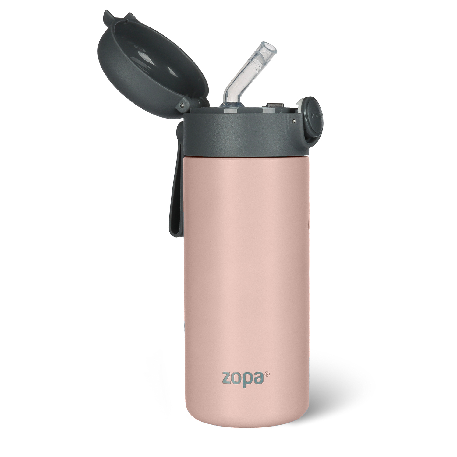 Termoska na tekutiny s brčkem a silikonovým držákem 350 ml, Candy pink