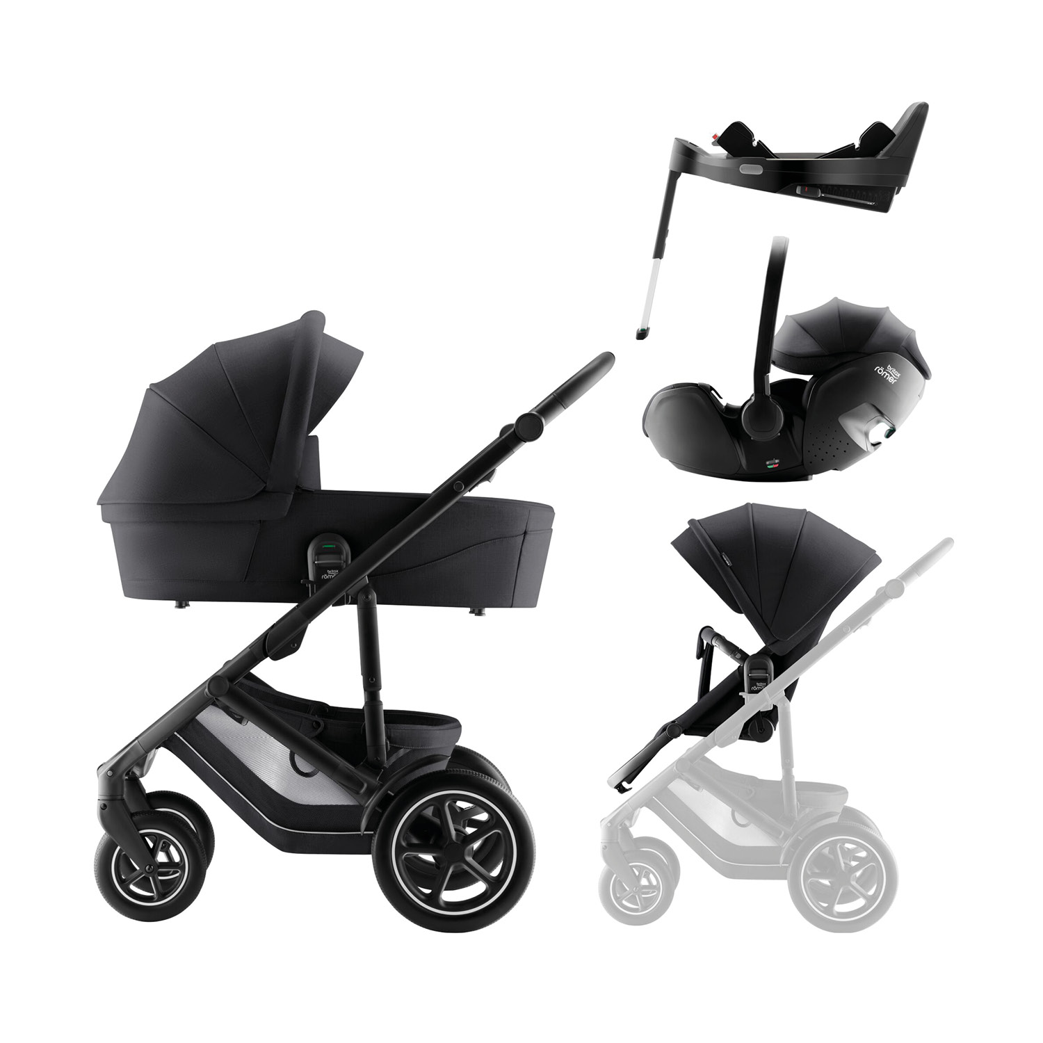 Set kočárek Smile 5Z + hluboká korba + autosedačka Baby-Safe PRO + Vario Base 5Z Style, Carbon Black