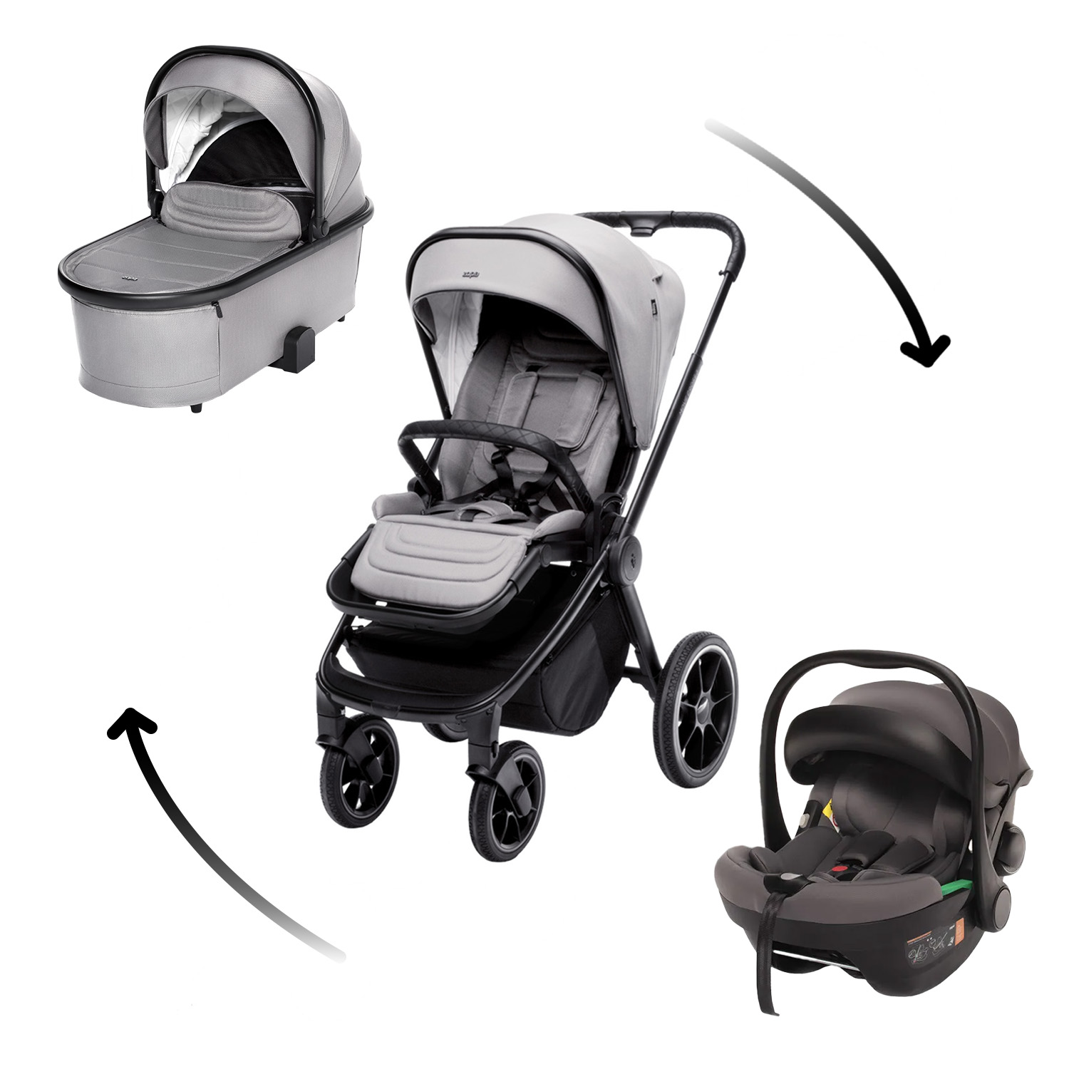 Zopa Set kočárek Move Cross 3 + hluboká korba Move XL 3 + autosedačka, Metal Grey