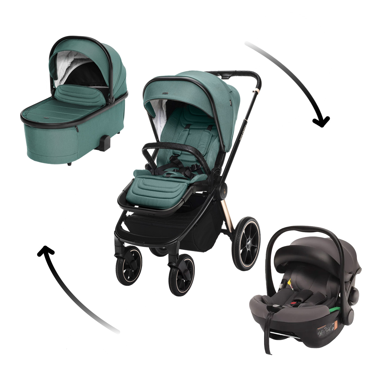 Zopa Set kočárek Move Cross 3 + hluboká korba Move XL 3 + autosedačka, Antique Green/Gold