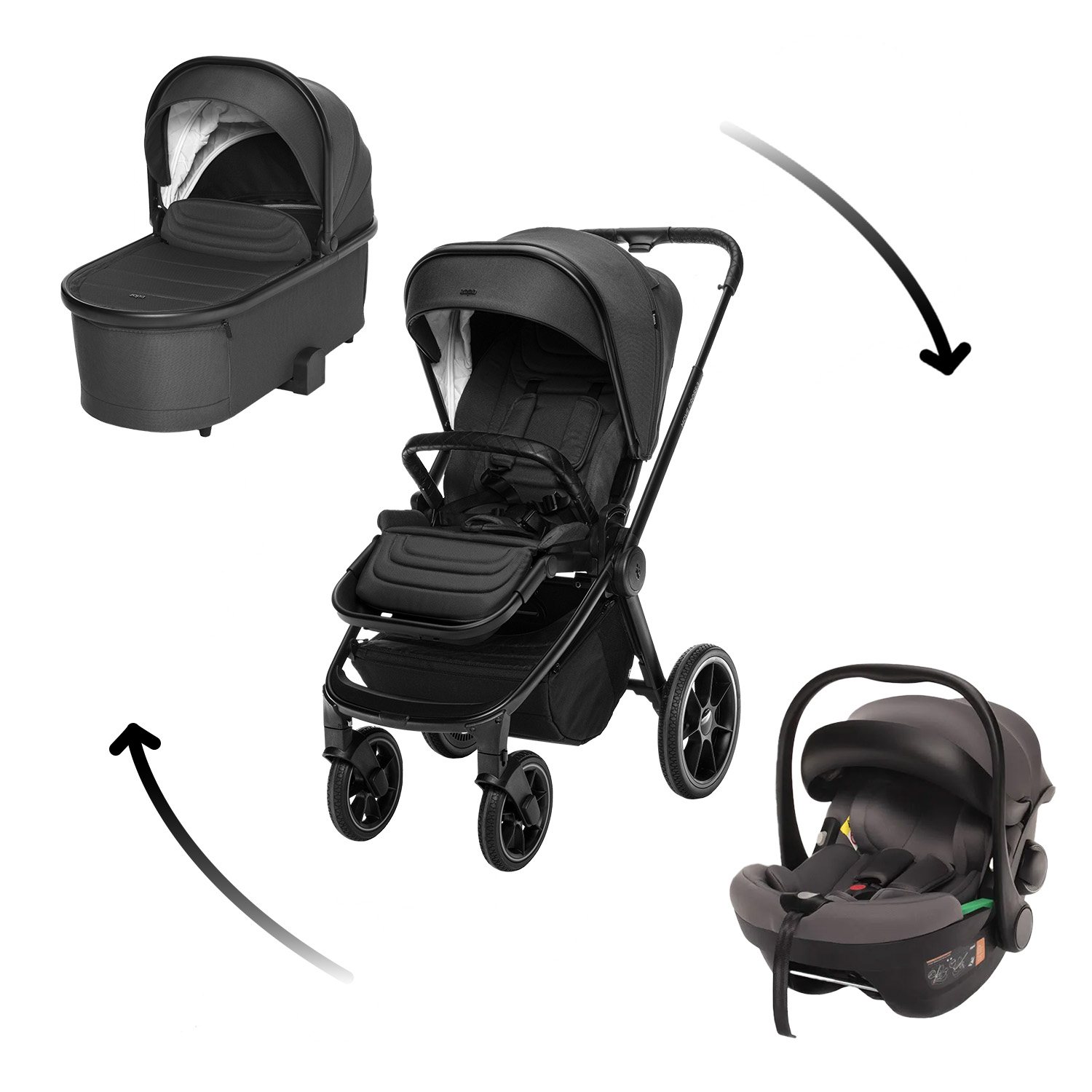 Zopa Set kočárek Move Cross 3 + hluboká korba Move XL 3 + autosedačka, All Black