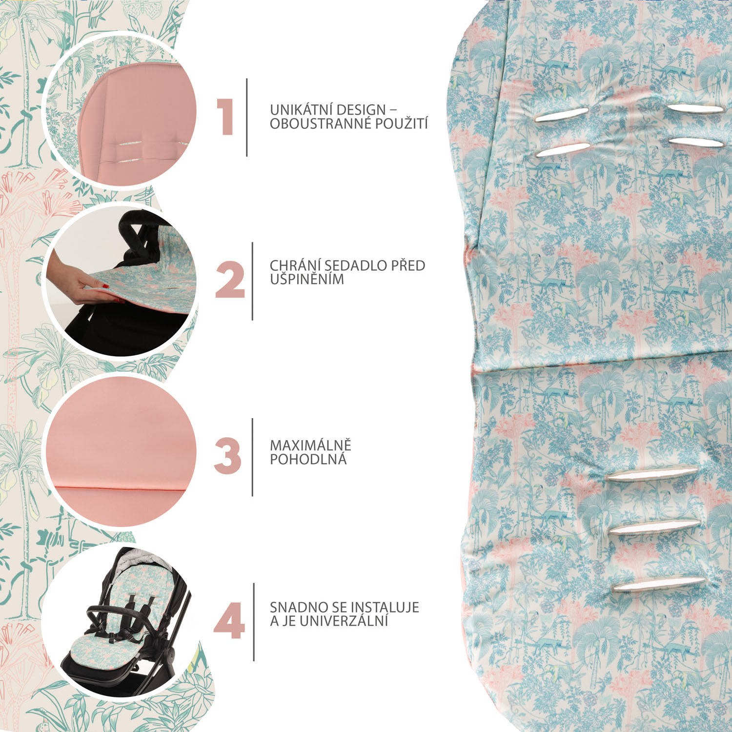 Zopa Podložka do kočárku Easy, Jungle Pink