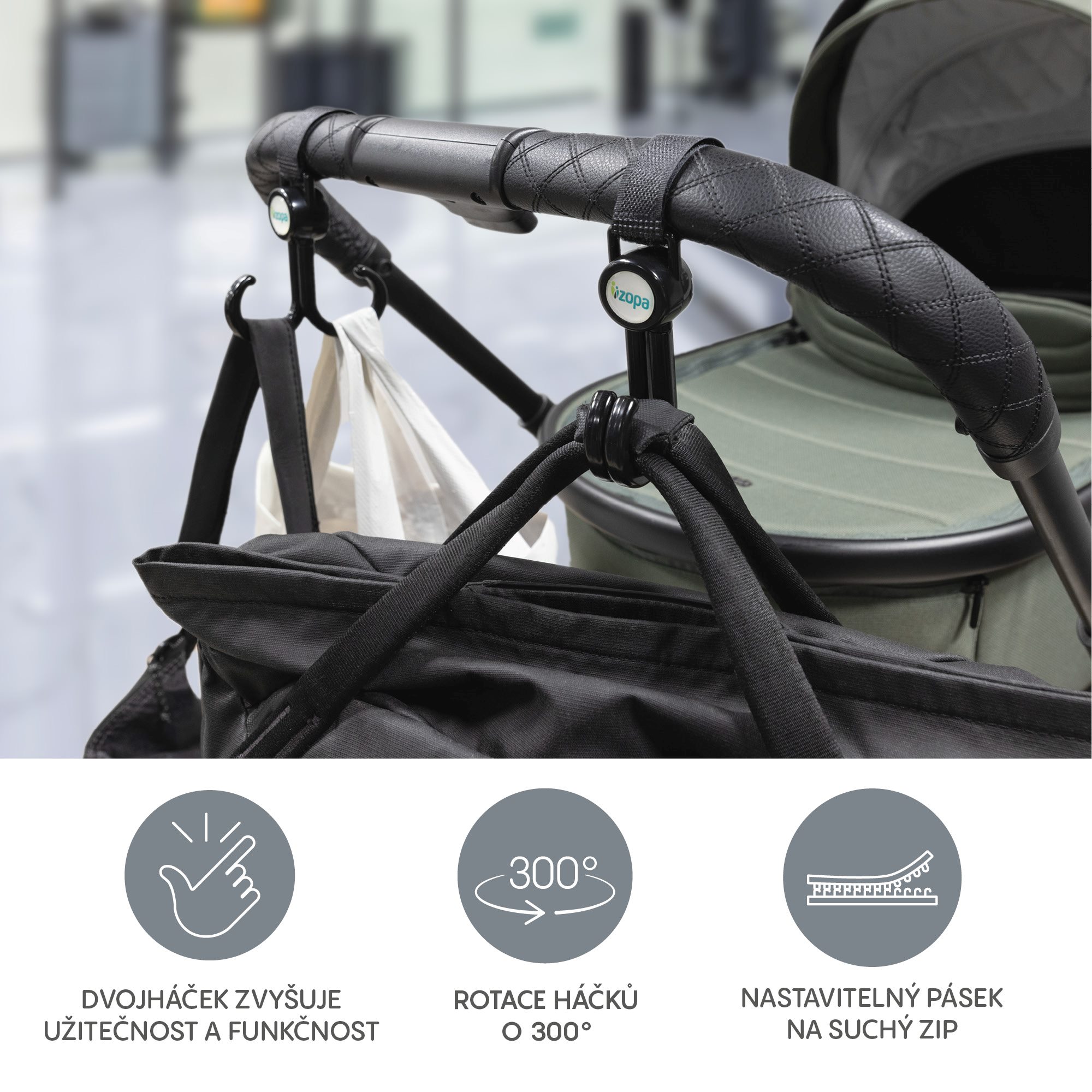 ZOPA Dvojitý háček na kočárek 2 ks, Black