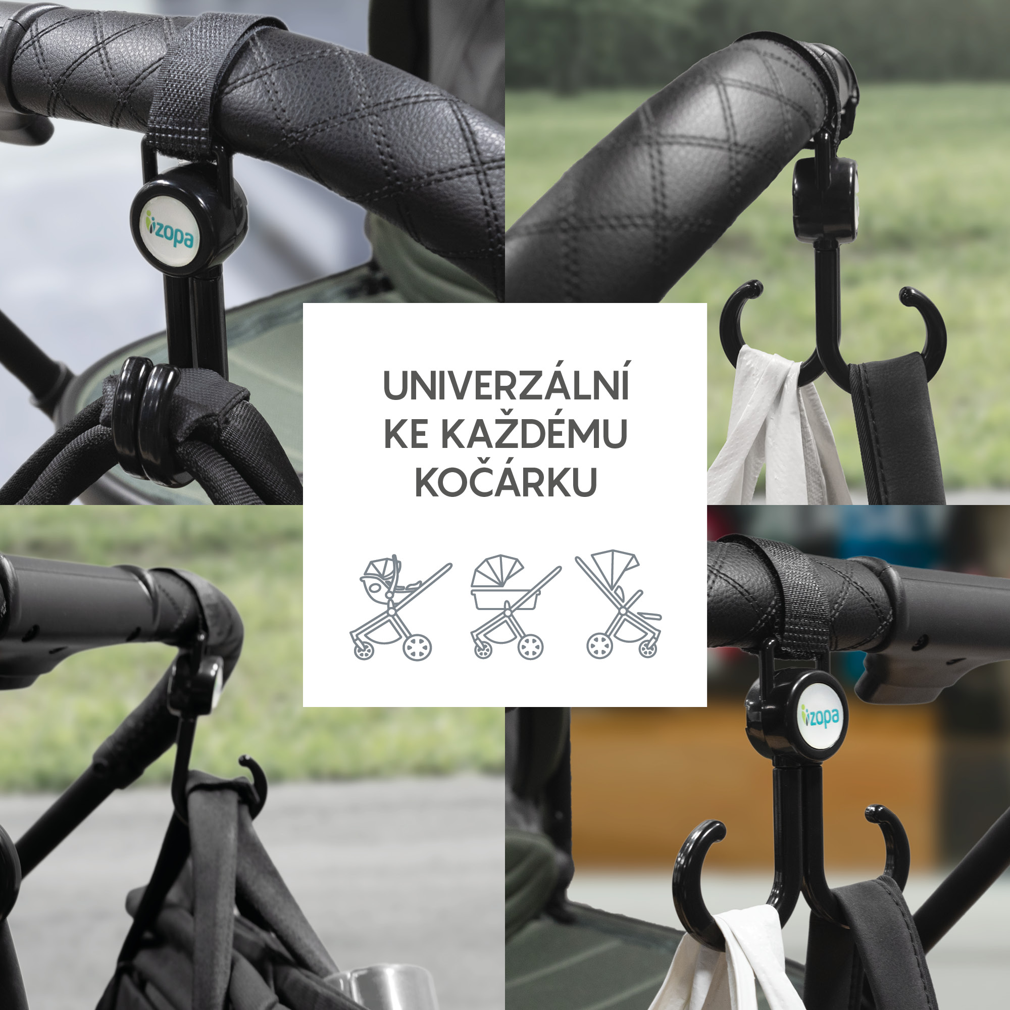 ZOPA Dvojitý háček na kočárek 2 ks, Black