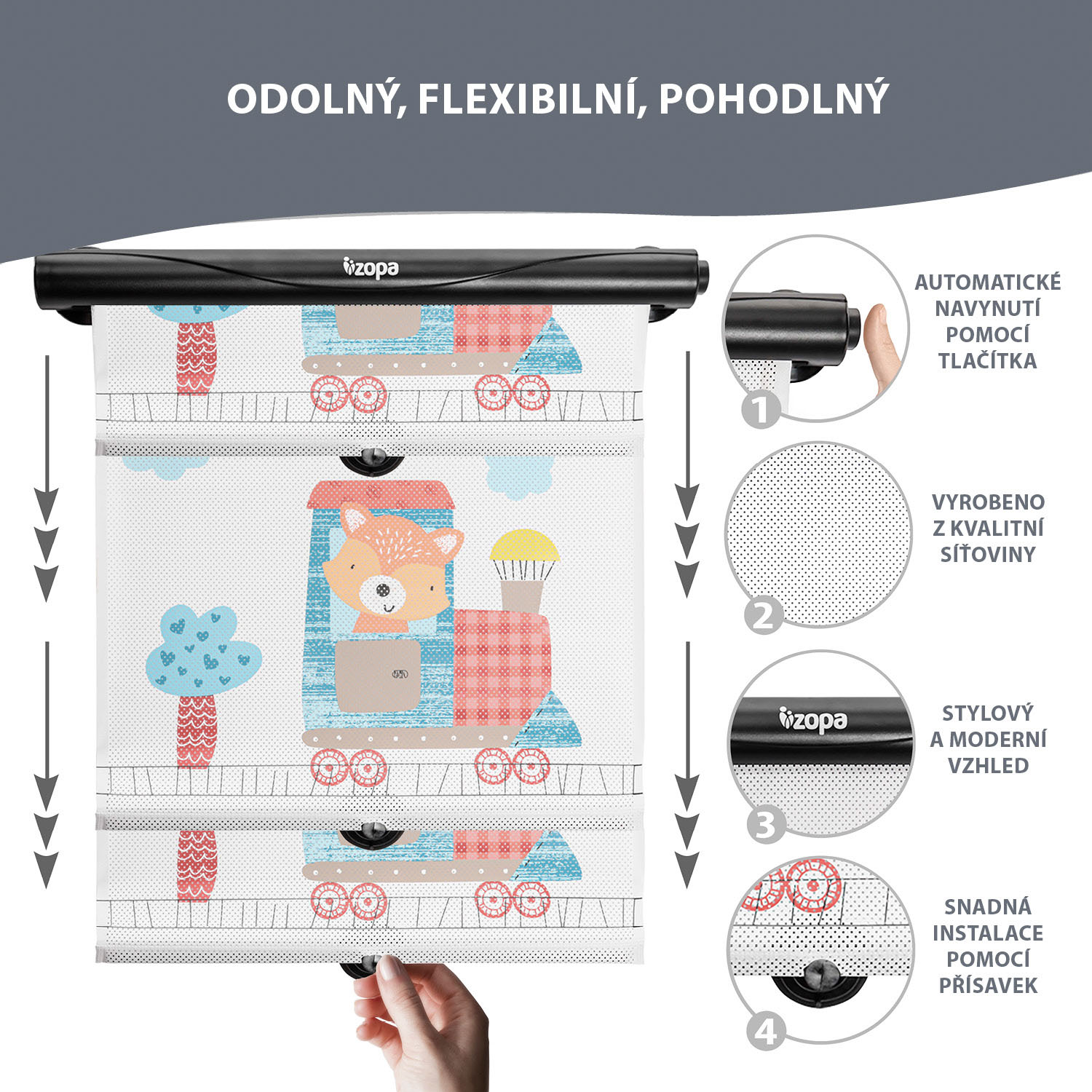 ZOPA Sluneční clona do auta rolovací, Fox