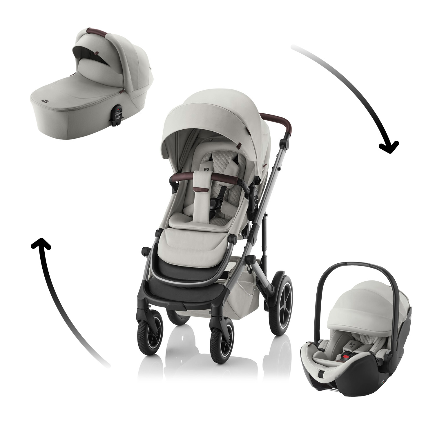 Britax Set kočárek Smile 5Z + hluboká korba + autosedačka Baby-Safe PRO Lux, Linen Grey