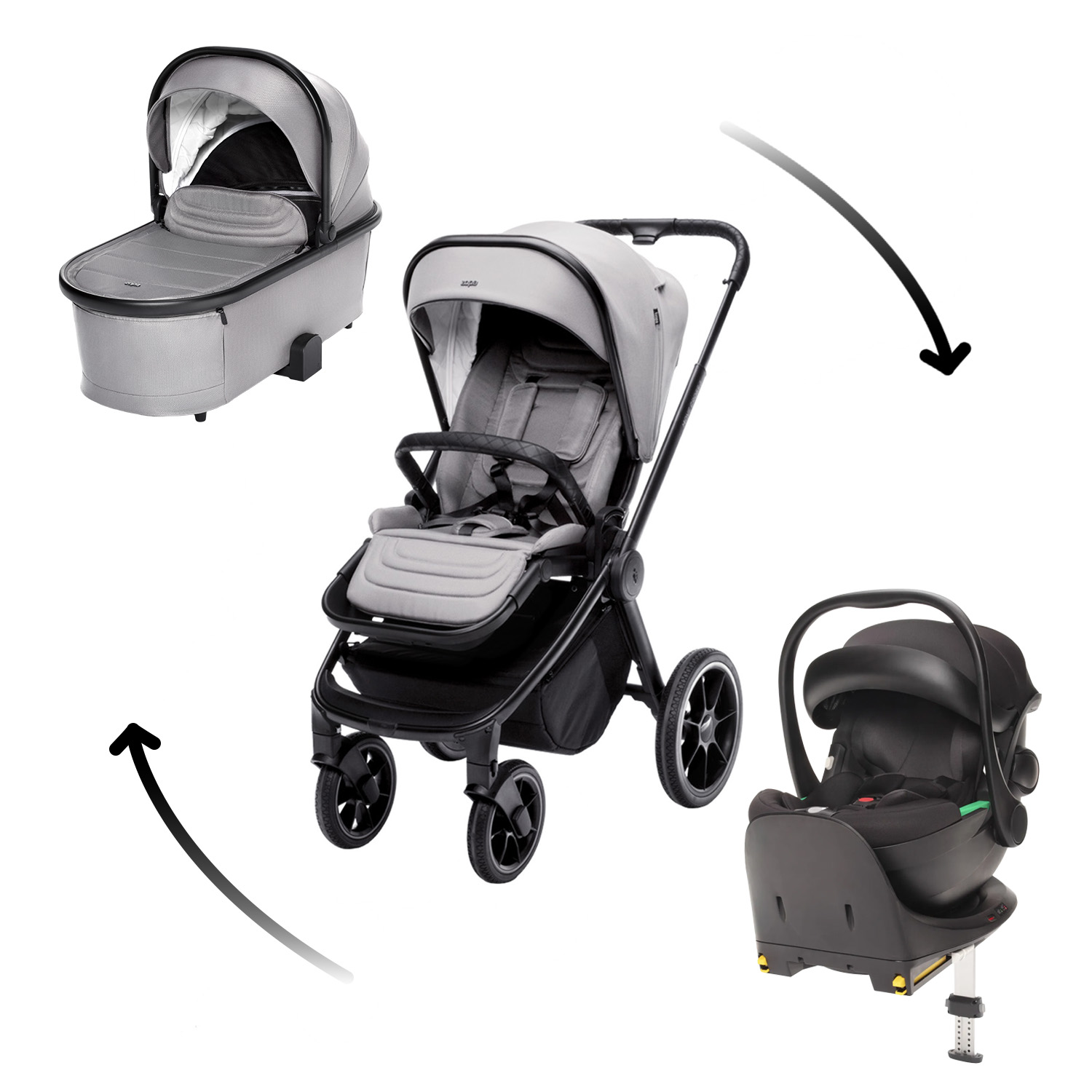 Zopa Set kočárek Move Cross 3 + hluboká korba  Move XL 3 + autosedačka + báze, Metal Grey
