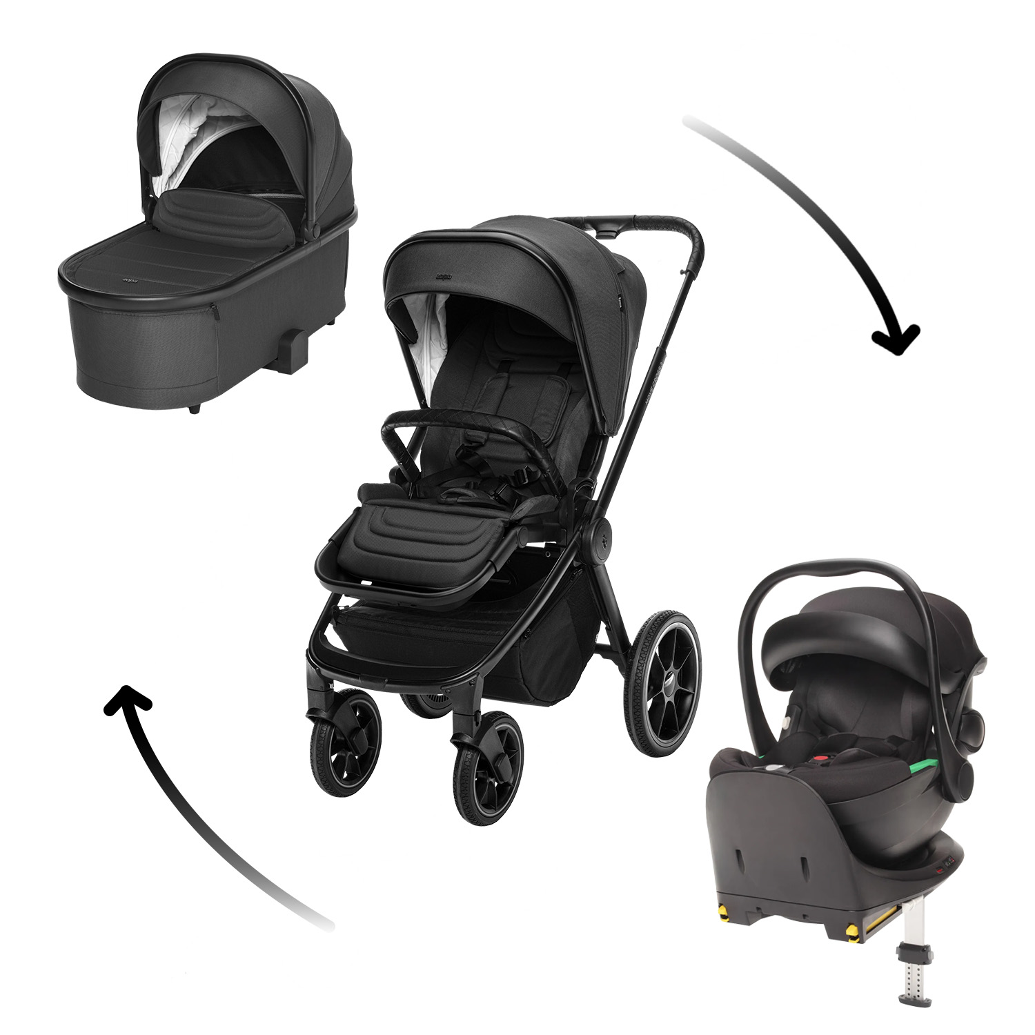 Zopa Set kočárek Move Cross 3 + hluboká korba  Move XL 3 + autosedačka + báze, All Black