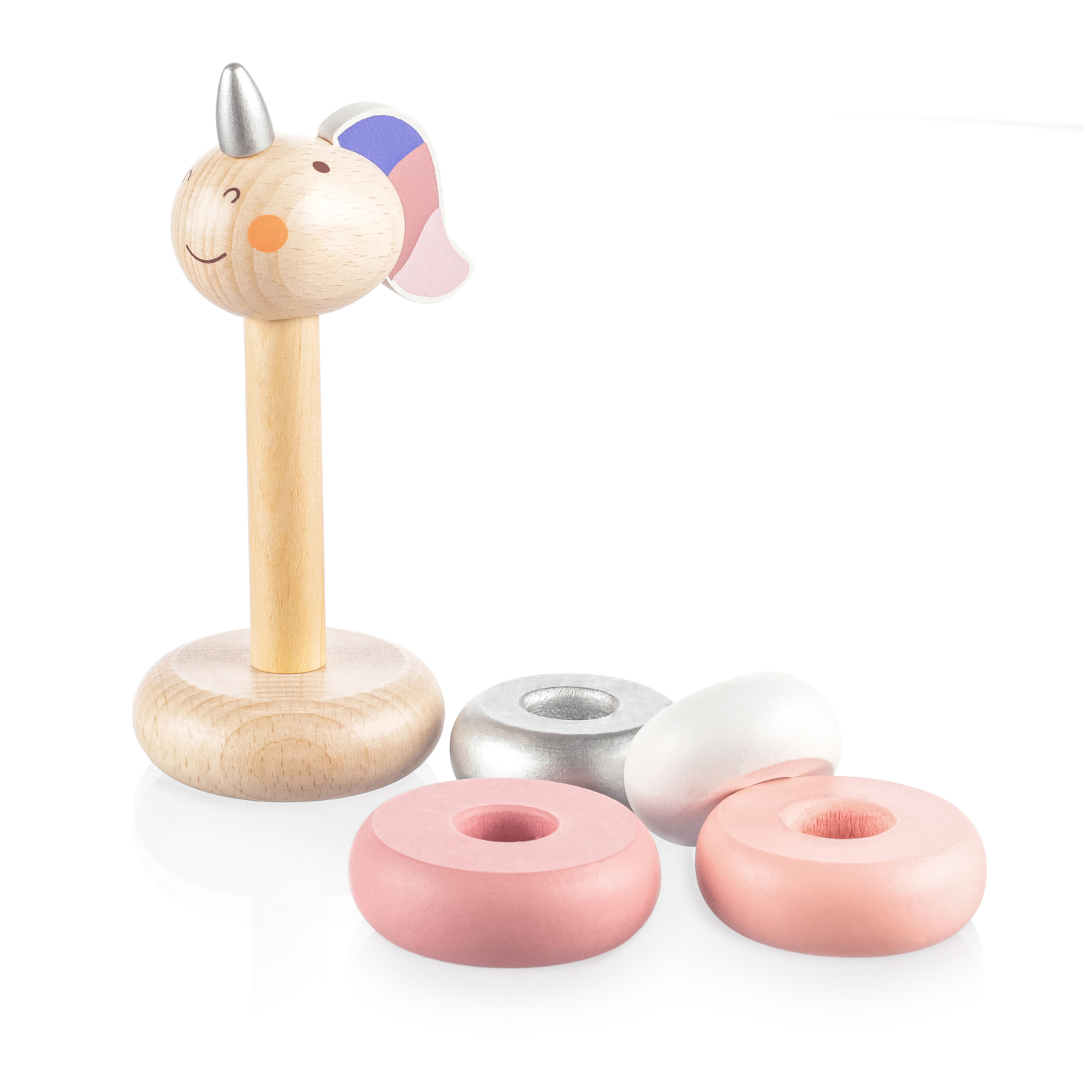 ZOPA Dřevěné nasazovací kroužky jednorožec, Pink