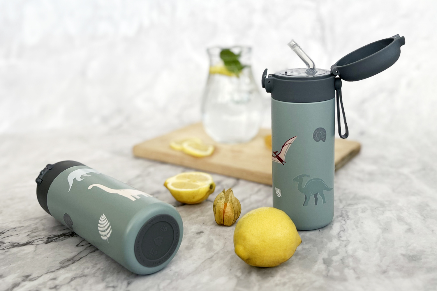 Zopa Termoska na tekutiny s brčkem a silikonovým držákem 350 ml, Dino