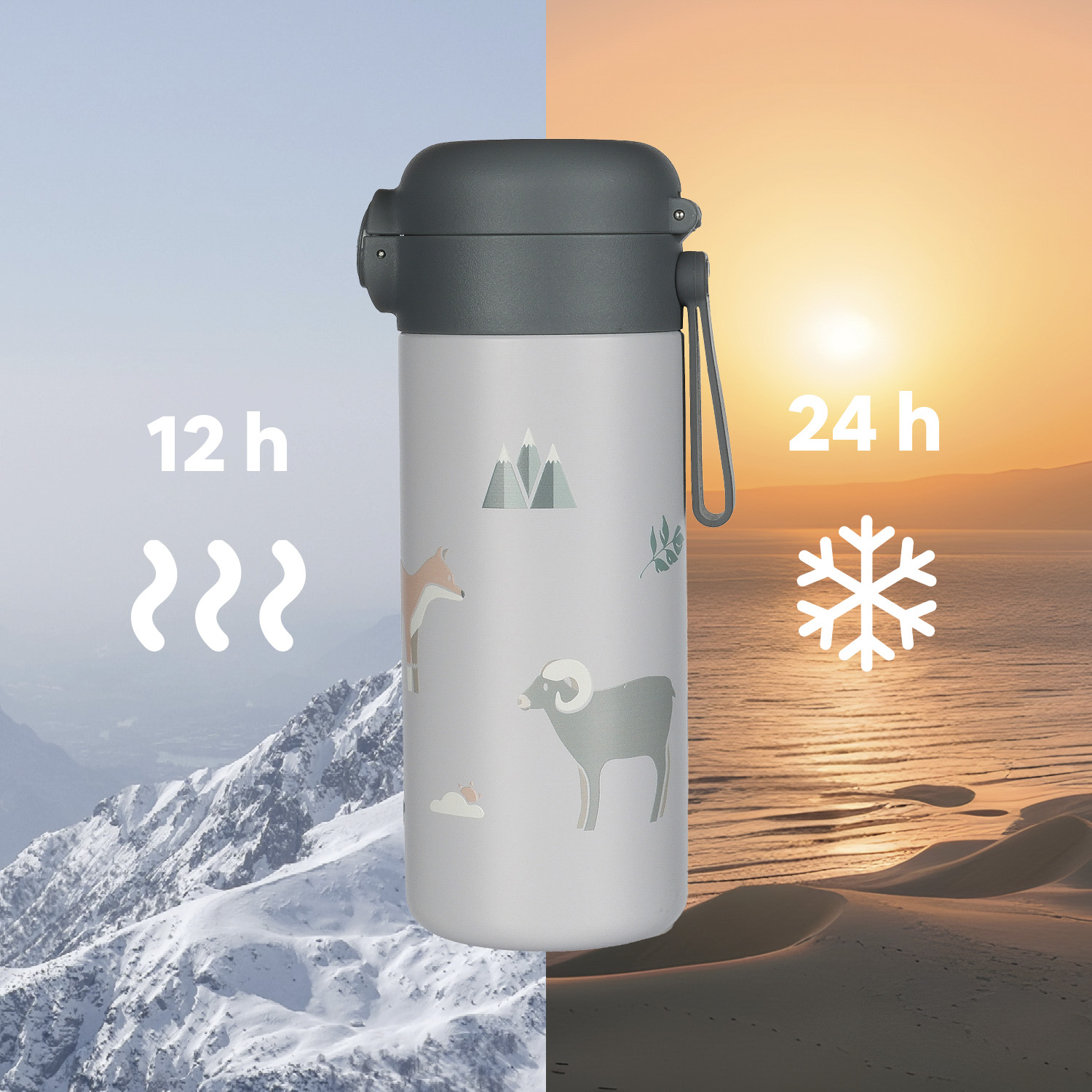 Zopa Termoska na tekutiny s brčkem a silikonovým držákem 350 ml, Dino