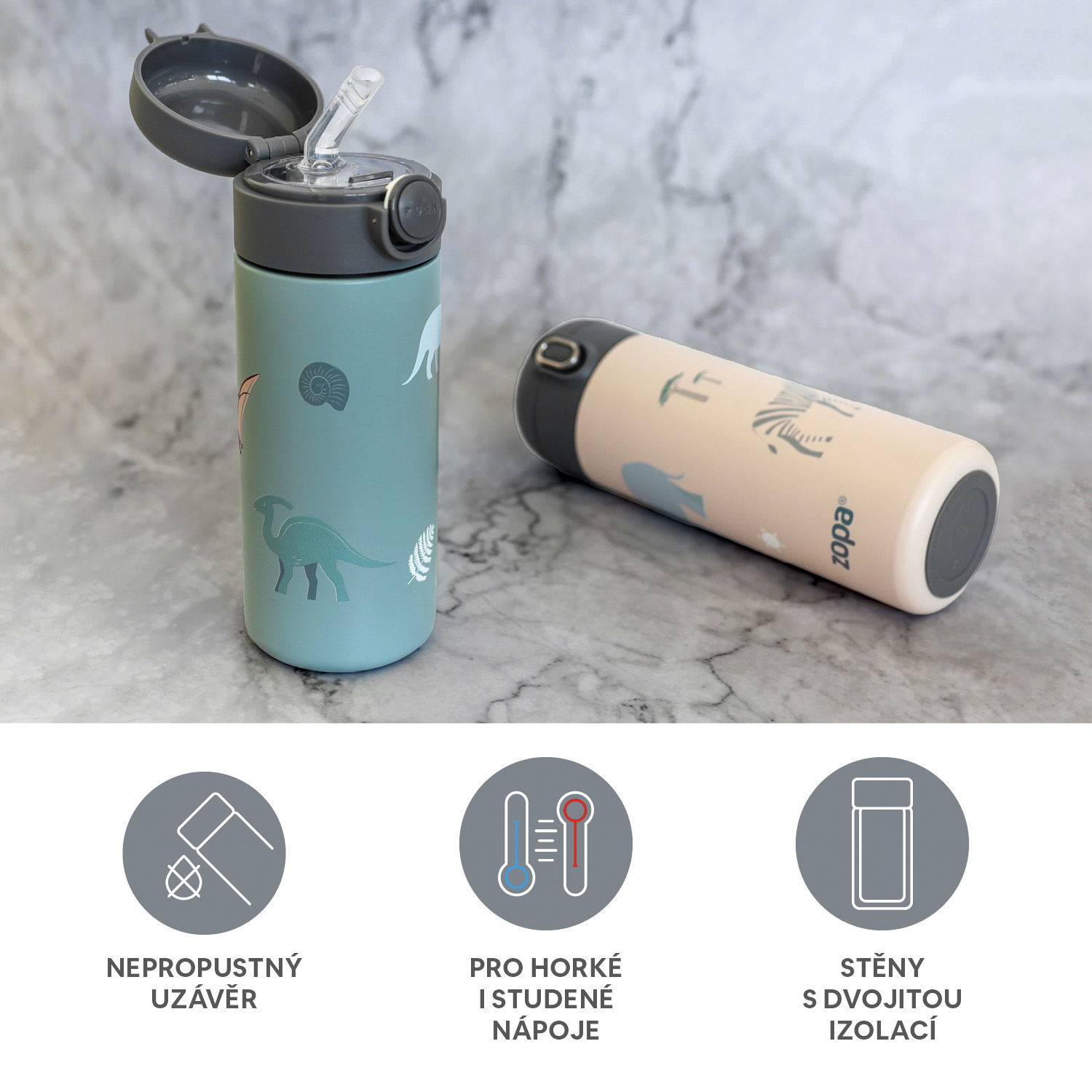 Zopa Termoska na tekutiny s brčkem a silikonovým držákem 350 ml, Mountains