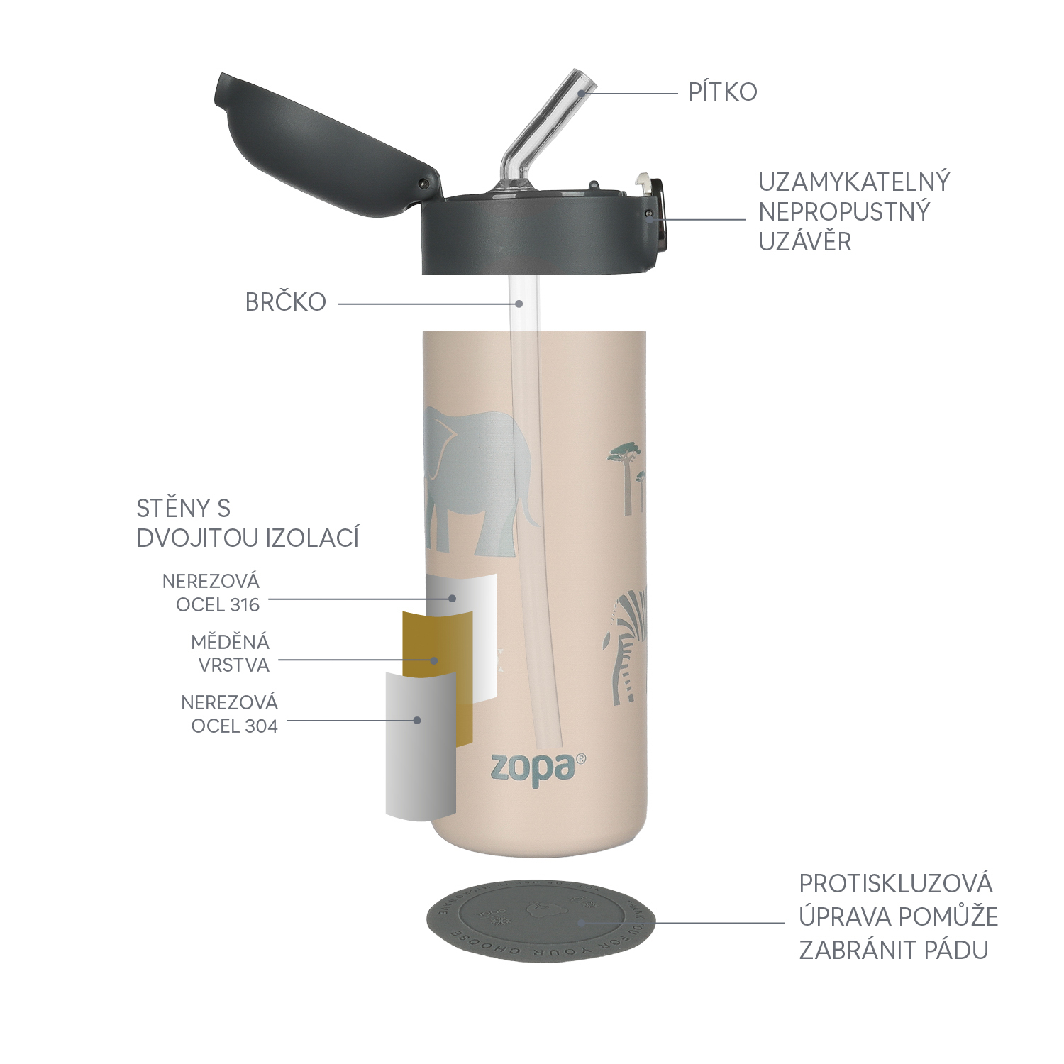 Zopa Termoska na tekutiny s brčkem 400 ml, Mountains