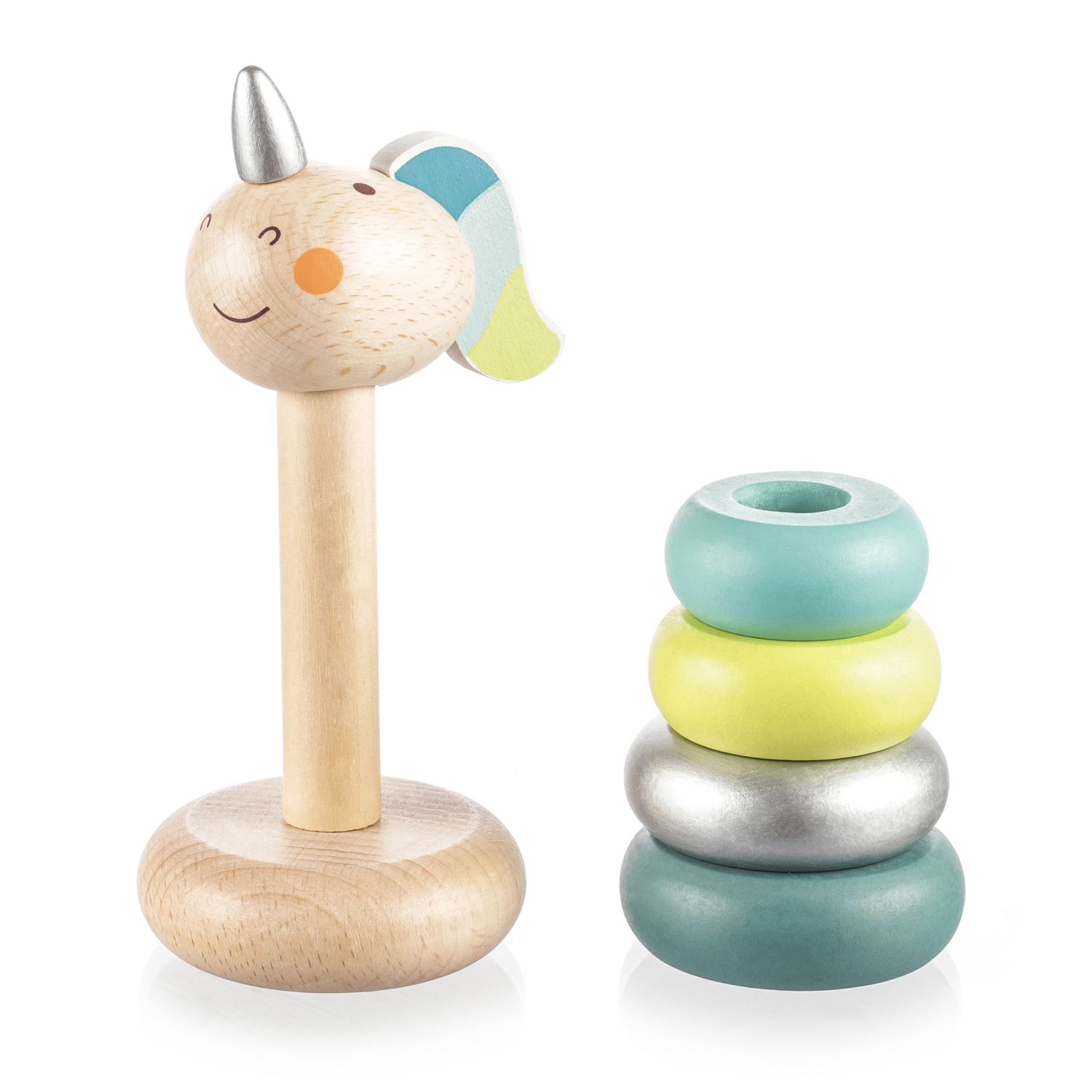 ZOPA Dřevěné nasazovací kroužky jednorožec, Blue