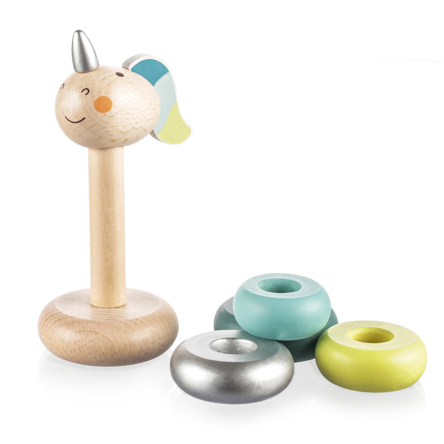 ZOPA Dřevěné nasazovací kroužky jednorožec, Blue