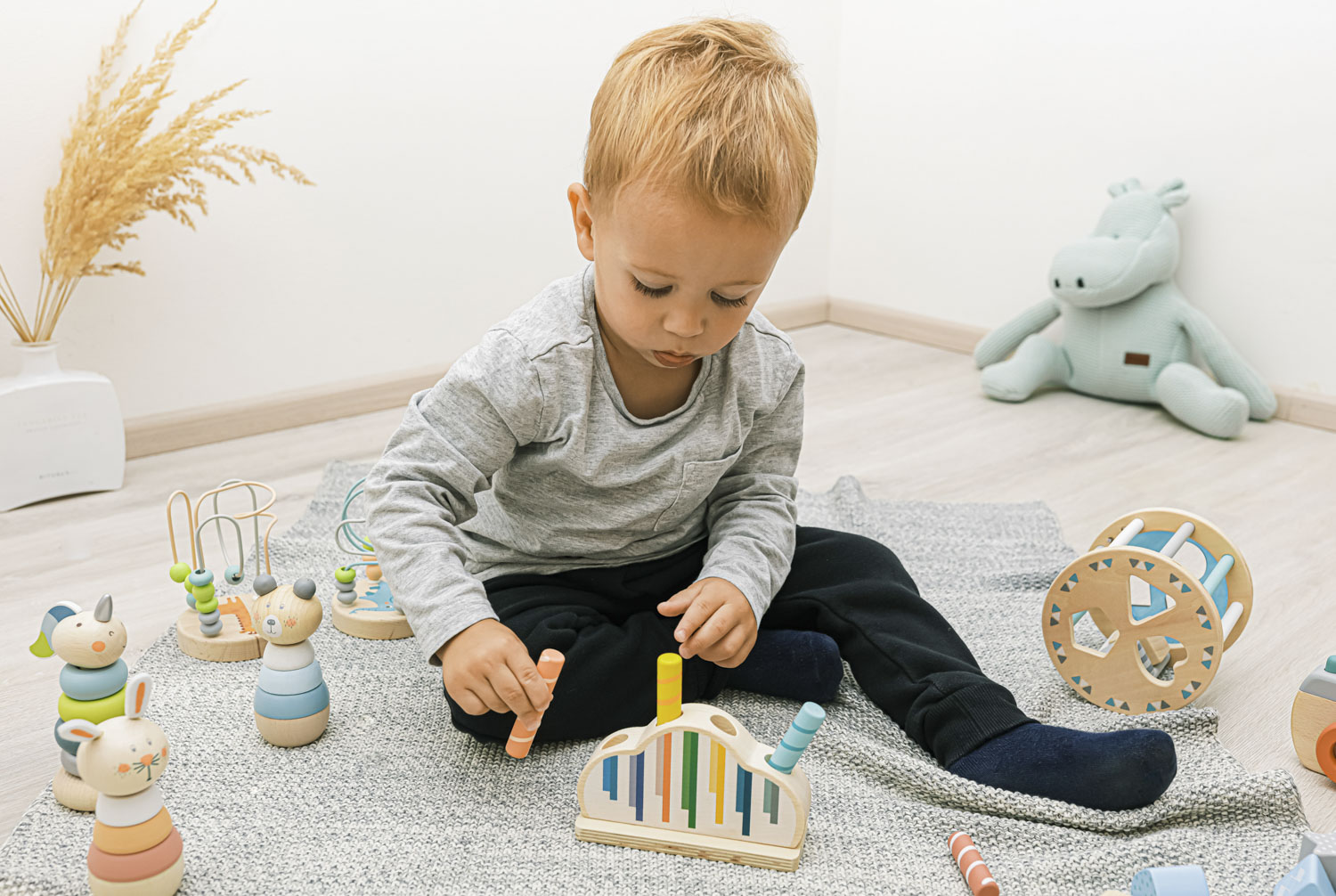 ZOPA Dřevěné nasazovací kroužky jednorožec, Blue